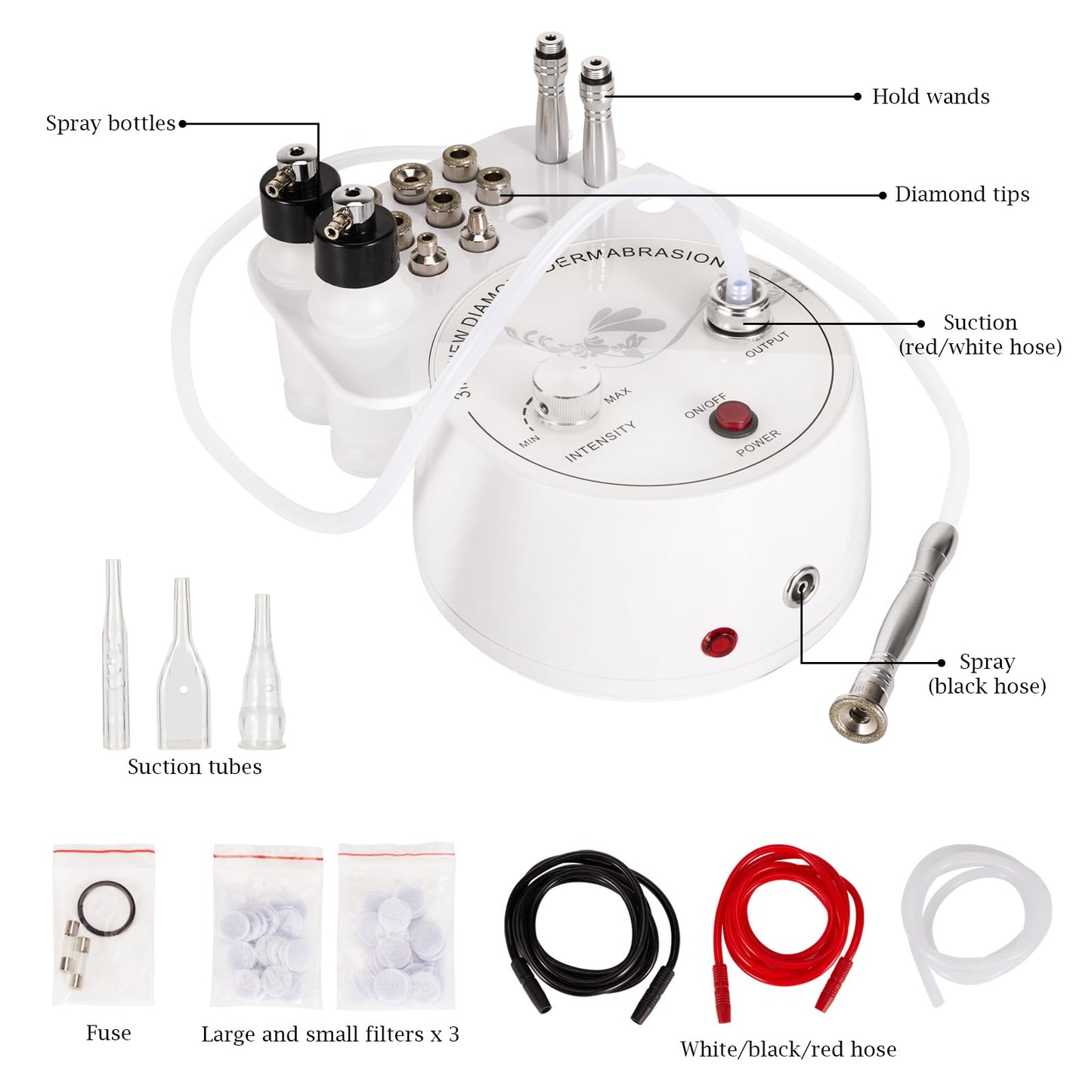 White Smoke AIMENGXI 3 in 1 Diamond Microdermabrasion Machine, Professional Microdermabrasion Device with Vacuum Spray, Beauty Facial Skin Care Dermabrasion Equipment for Salon Personal Home Use