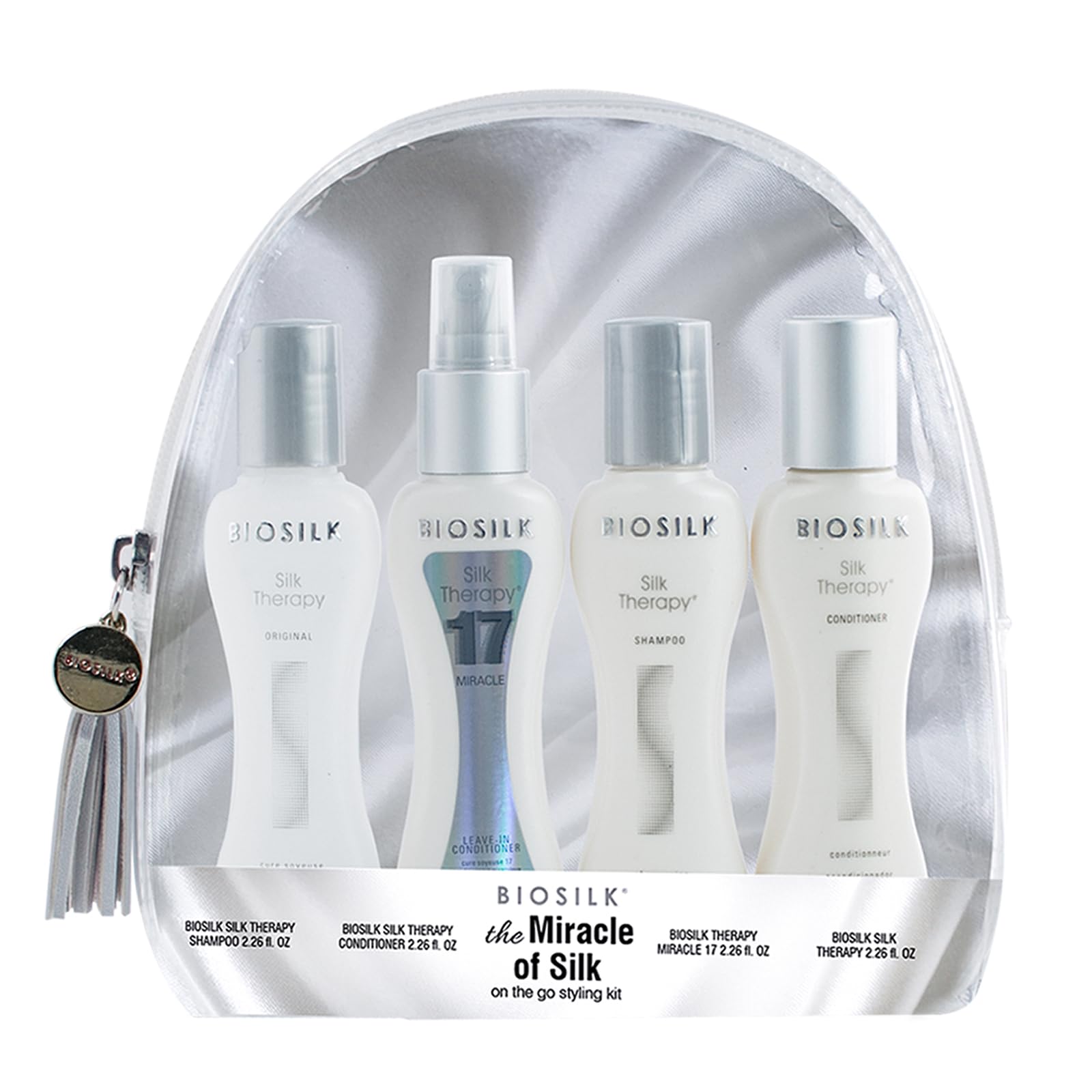 White Smoke Biosilk The Miracle of Silk Kit, Includes Silk Therapy Shampoo, Conditioner, Original Leave-In Treatment, Miracle 17 Leave-In Treatment, 2.26 Oz Each