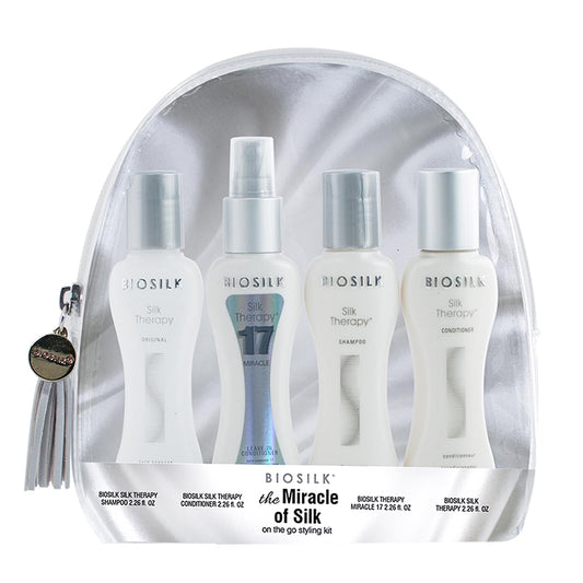 White Smoke Biosilk The Miracle of Silk Kit, Includes Silk Therapy Shampoo, Conditioner, Original Leave-In Treatment, Miracle 17 Leave-In Treatment, 2.26 Oz Each