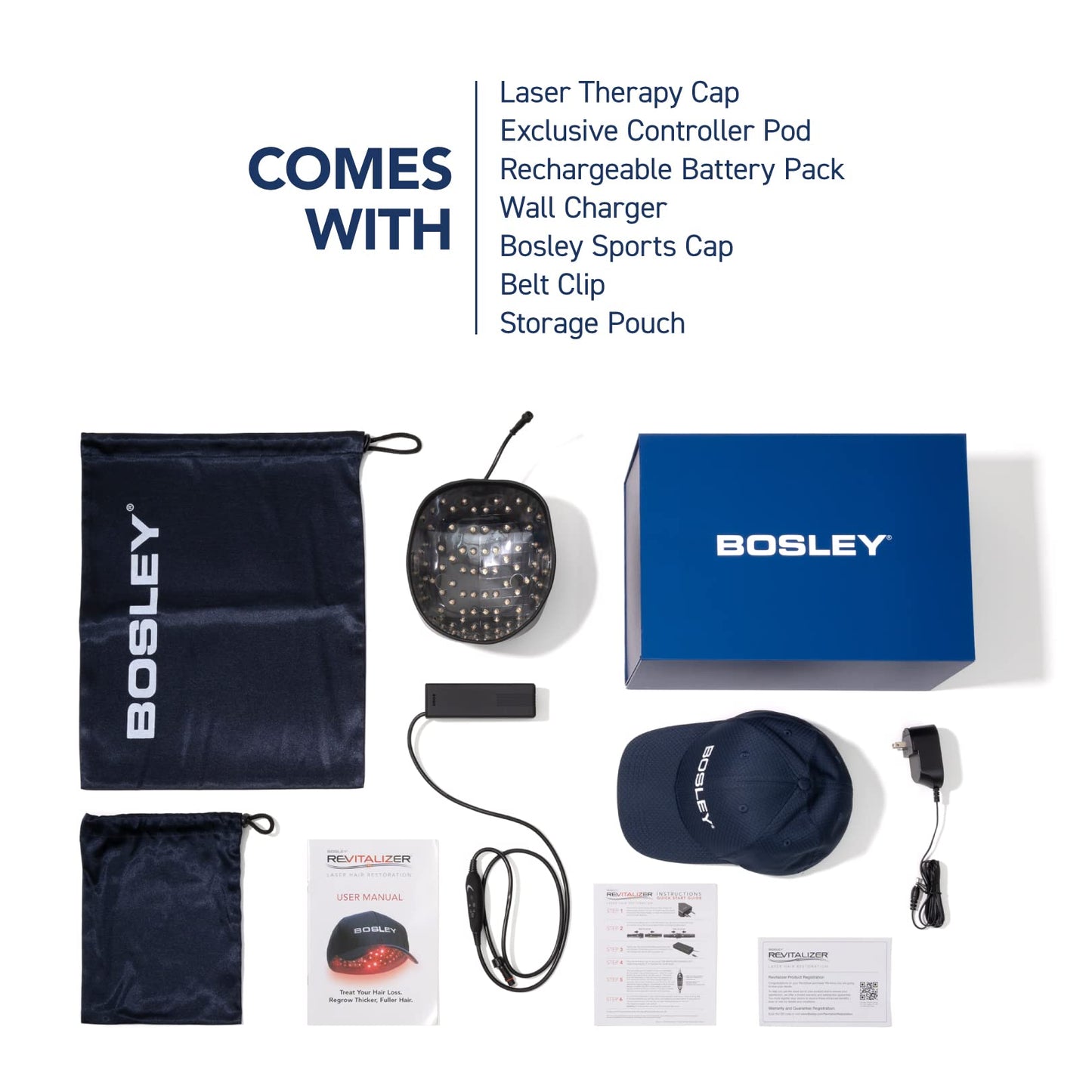 White Smoke Bosley Revitalizer Flex 164 Diode 100% Laser No LEDs Hair Growth Cap (LLLT) Men and Women - Regrowth, Home Treatment, Thicker, Fuller, Healthy Hair, FDA Cleared. Large Size