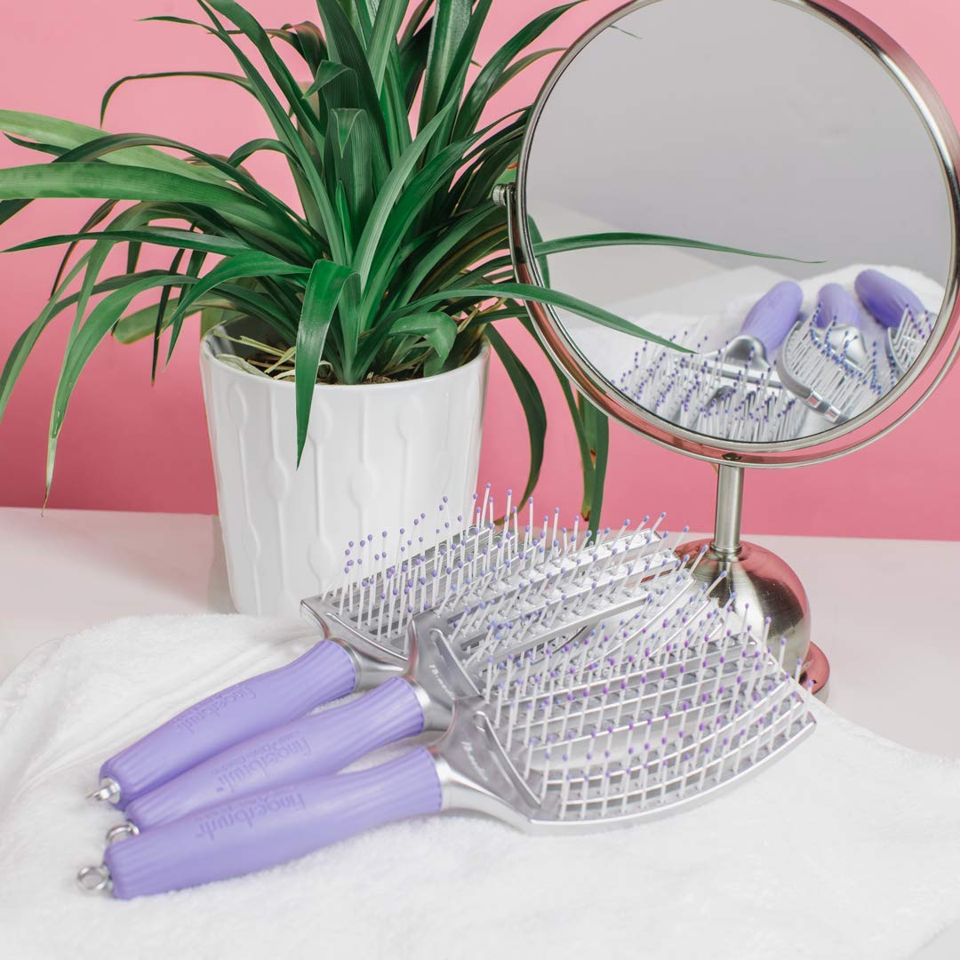 Lavender Olivia Garden Fingerbrush Curved and Vented Paddle Brush for Blow Drying - Ideal for Styling and Detangling All Hair Types - Scalp Massager Brush, 3-Piece Kit