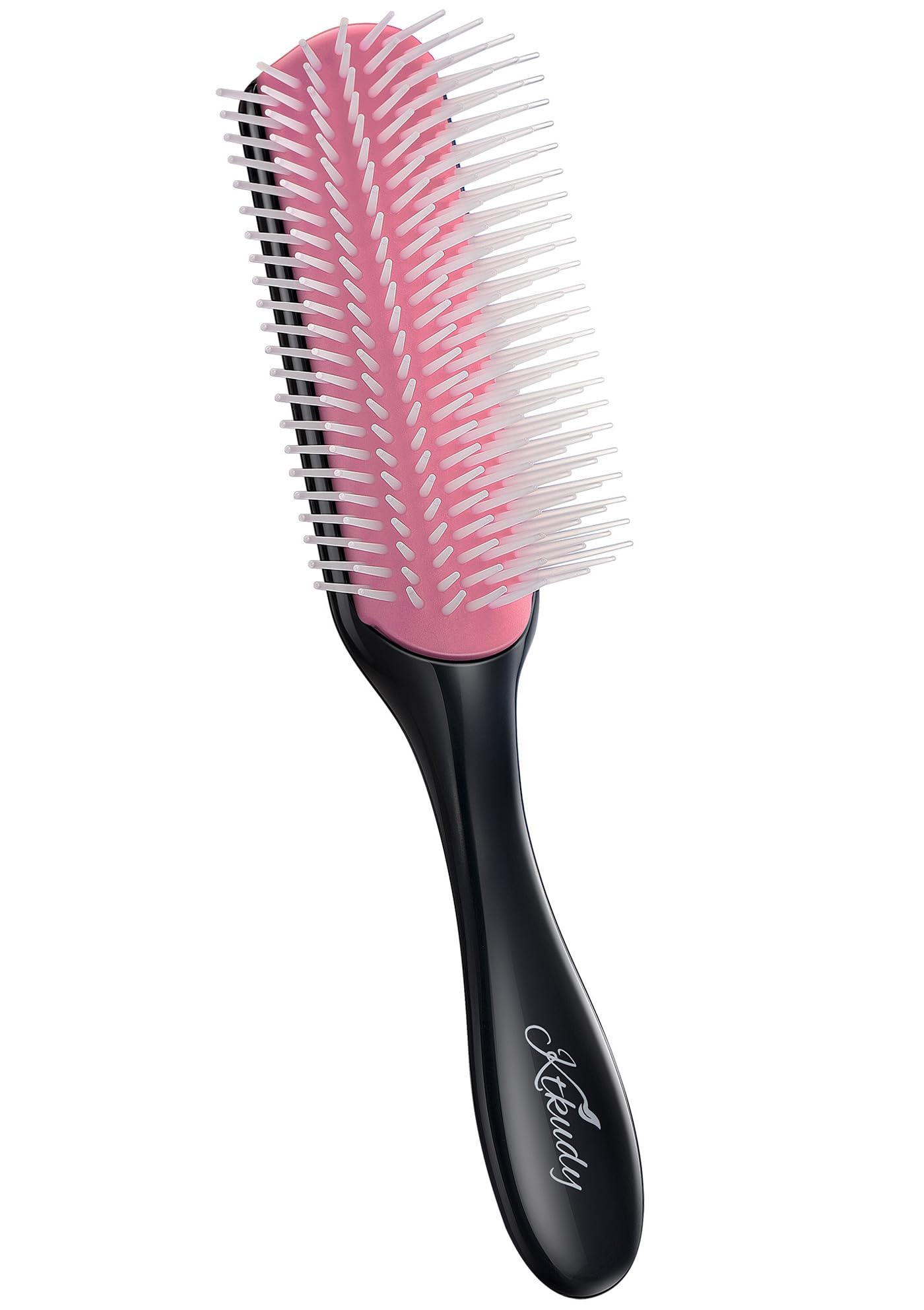 White Smoke KTKUDY 9 Row Defining Brush for Shaping and Finishing Curls - Detangling Blow-Drying Brush for Thick, Wavy or Coily Hair (Black&Pink)
