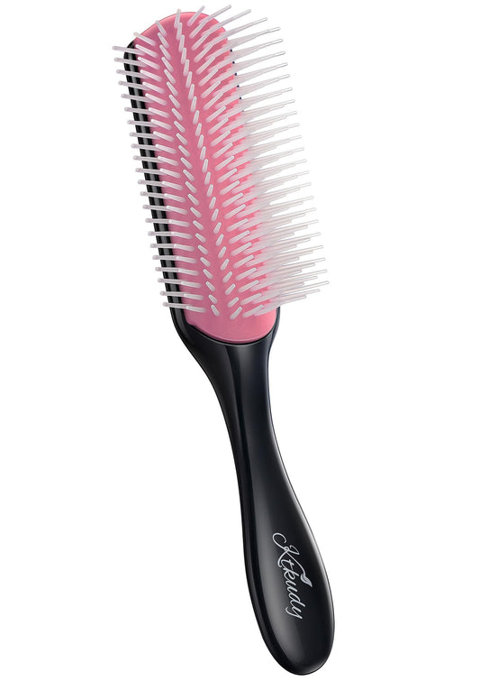 White Smoke KTKUDY 9 Row Defining Brush for Shaping and Finishing Curls - Detangling Blow-Drying Brush for Thick, Wavy or Coily Hair (Black&Pink)