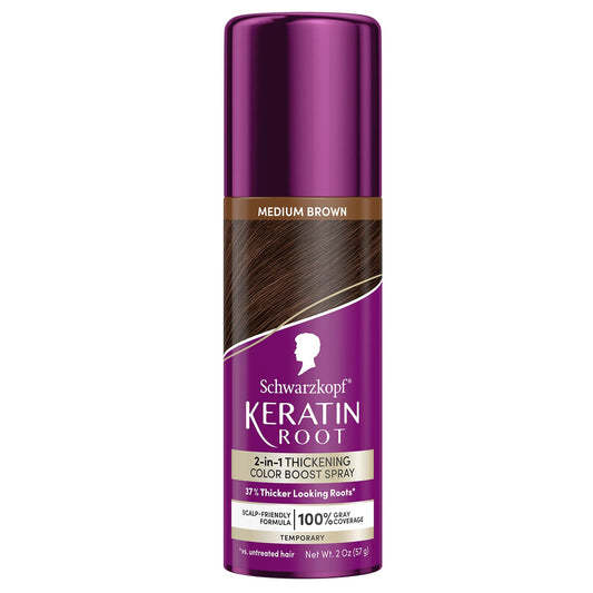 Dim Gray Schwarzkopf Keratin Color Root Temporary Hair Color Spray, Medium Brown, Instant Gray Coverage, Thicker, Fuller-Looking Roots, Easy-to-Use, No Ammonia, Low Mess Application, Scalp Friendly