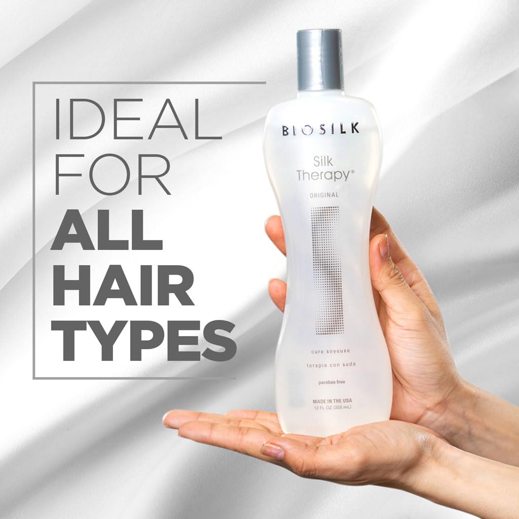 White Smoke BioSilk Silk Therapy Original, Reconstructing Leave-In Hair Treatment, Adds Shine, Smooths & Prevents Split Ends, Sulfate-Free, Paraben-Free, Cruelty-Free, 12 Oz