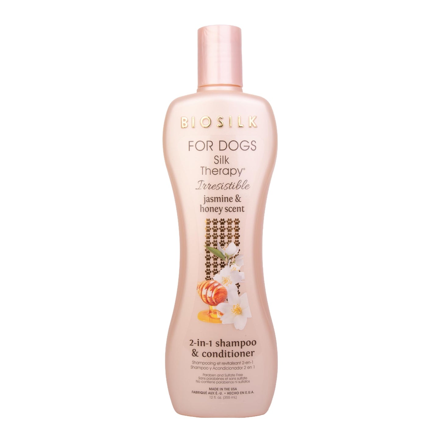 White Smoke BioSilk for Dogs Silk Therapy Irresistible 2-in-1 Shampoo and Conditioner, Jasmine and Honey Scent, Hydrolyzed Silk Proteins, Paraben Free, pH Balanced for Dogs, Safe 8 Weeks+, 12 fl oz