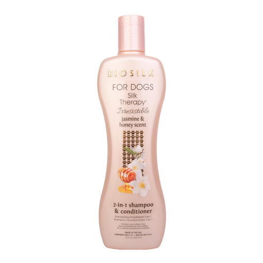 White Smoke BioSilk for Dogs Silk Therapy Irresistible 2-in-1 Shampoo and Conditioner, Jasmine and Honey Scent, Hydrolyzed Silk Proteins, Paraben Free, pH Balanced for Dogs, Safe 8 Weeks+, 12 fl oz