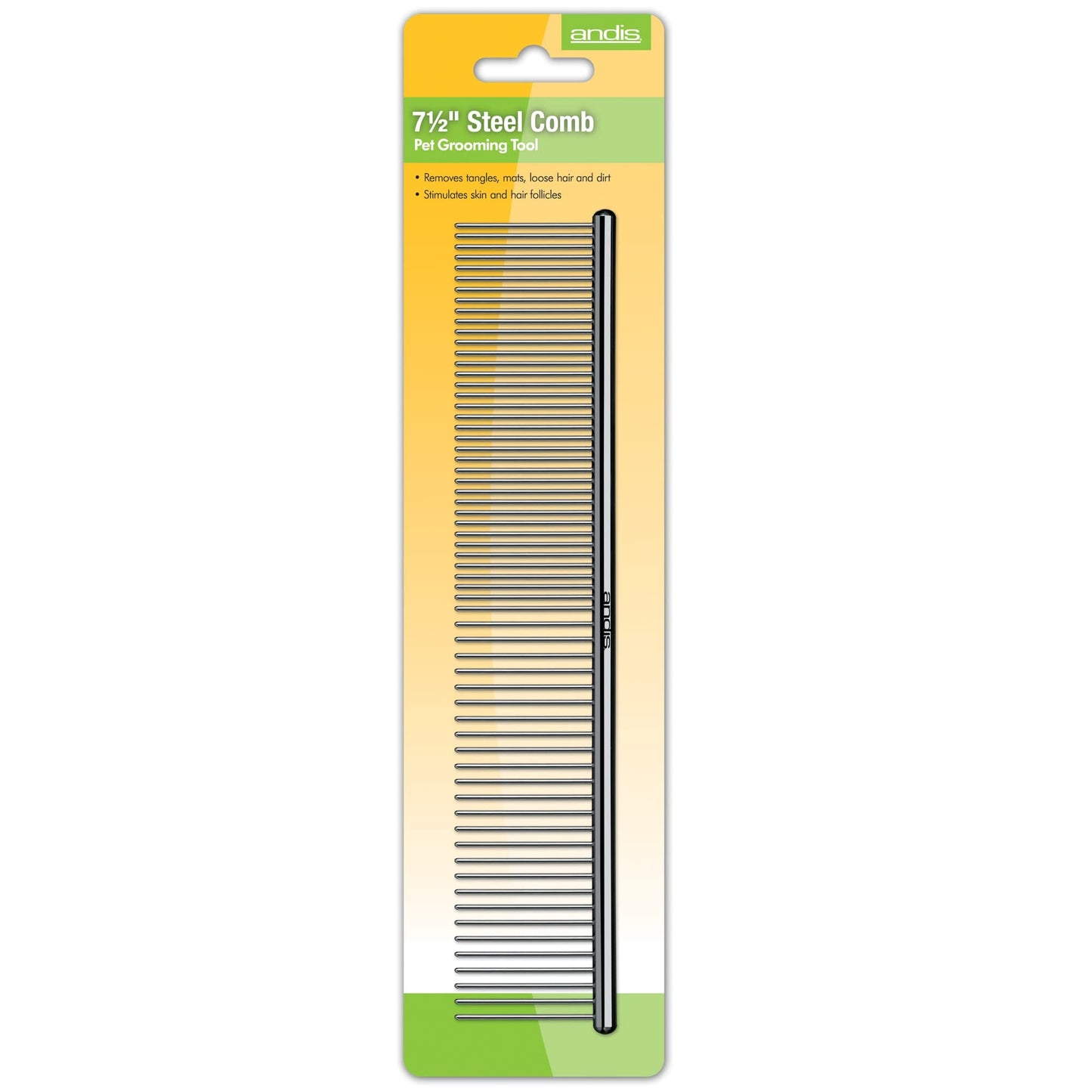 Gray Andis 65730 Stainless-Steel Comb for Knots, Mats & Loose Hair Removal - Effective Dematting Tool, Comfortable, Lightweight, Portable & Safe for Dogs, Cats & Pets – Silver, 7-1/2-Inch