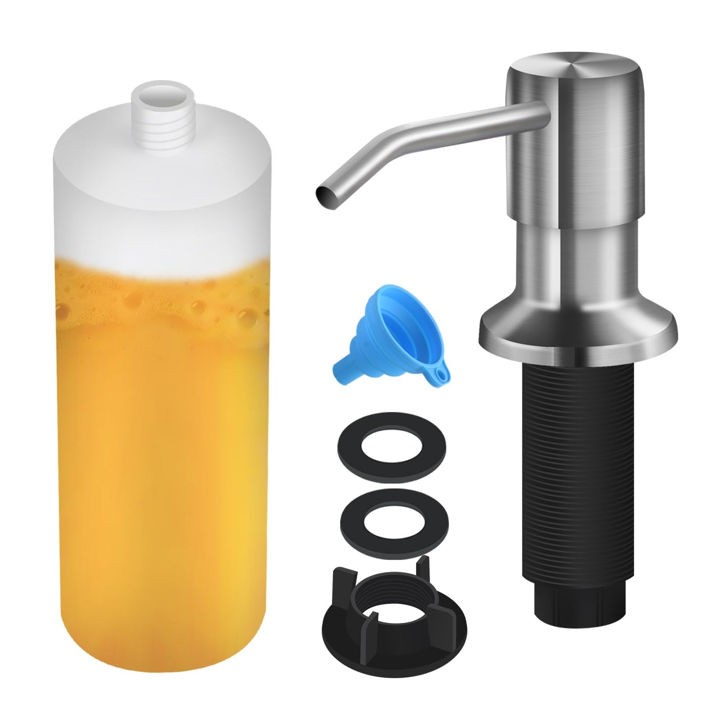 White Smoke Soap Dispenser for Kitchen Sink, Built in Sink Soap Dispenser Lotion Dispenser with 17 OZ Bottle, Refill from The Top Bar Sink Soap Dispenser, Brushed Nickel (1 Pack)