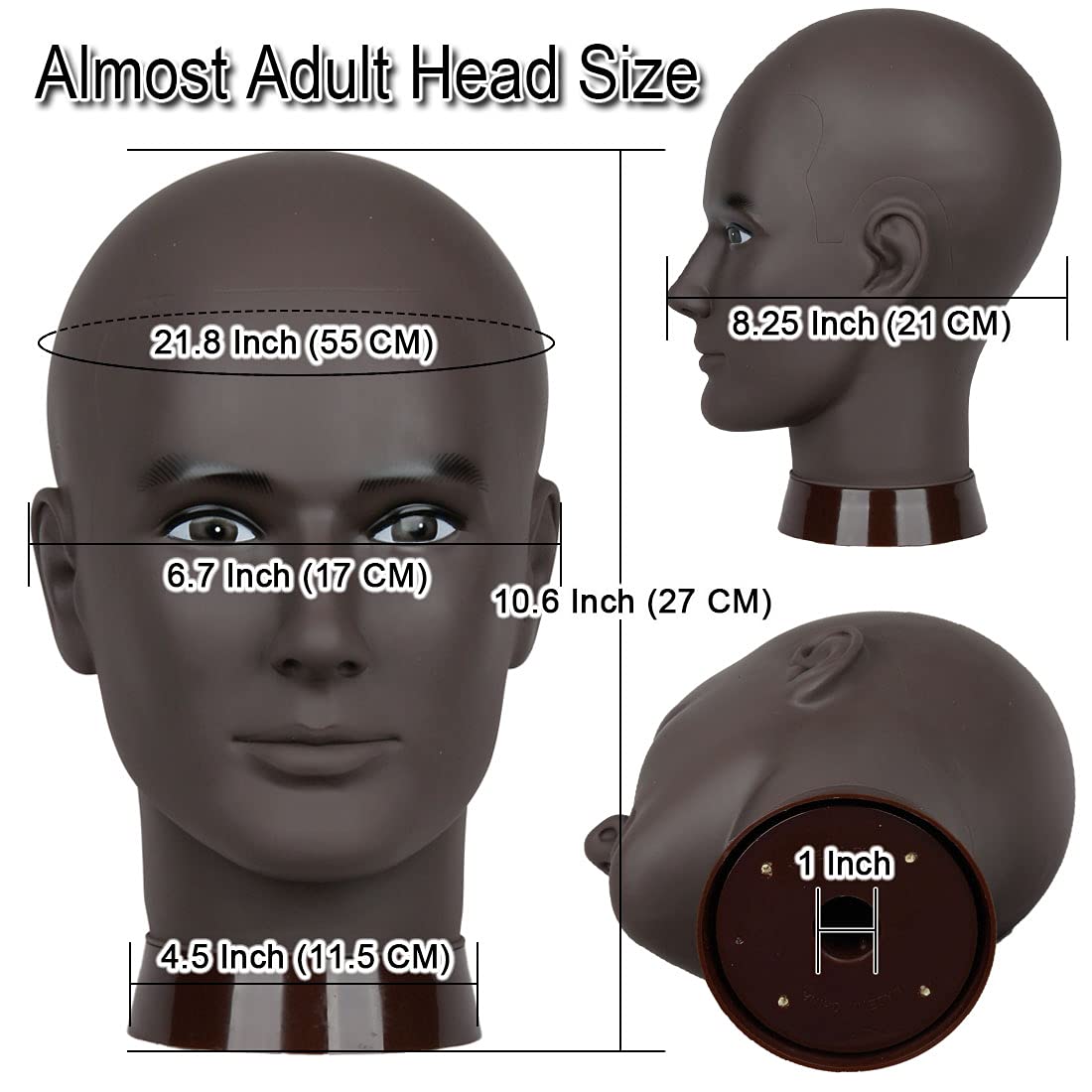 White Smoke Newshair Bald Mannequin Head Male Wig Head Professional Cosmetology for Wig Making and Display Hat Helmet Glasses or Masks Display Head Model with Free Clamp Stand (Black)
