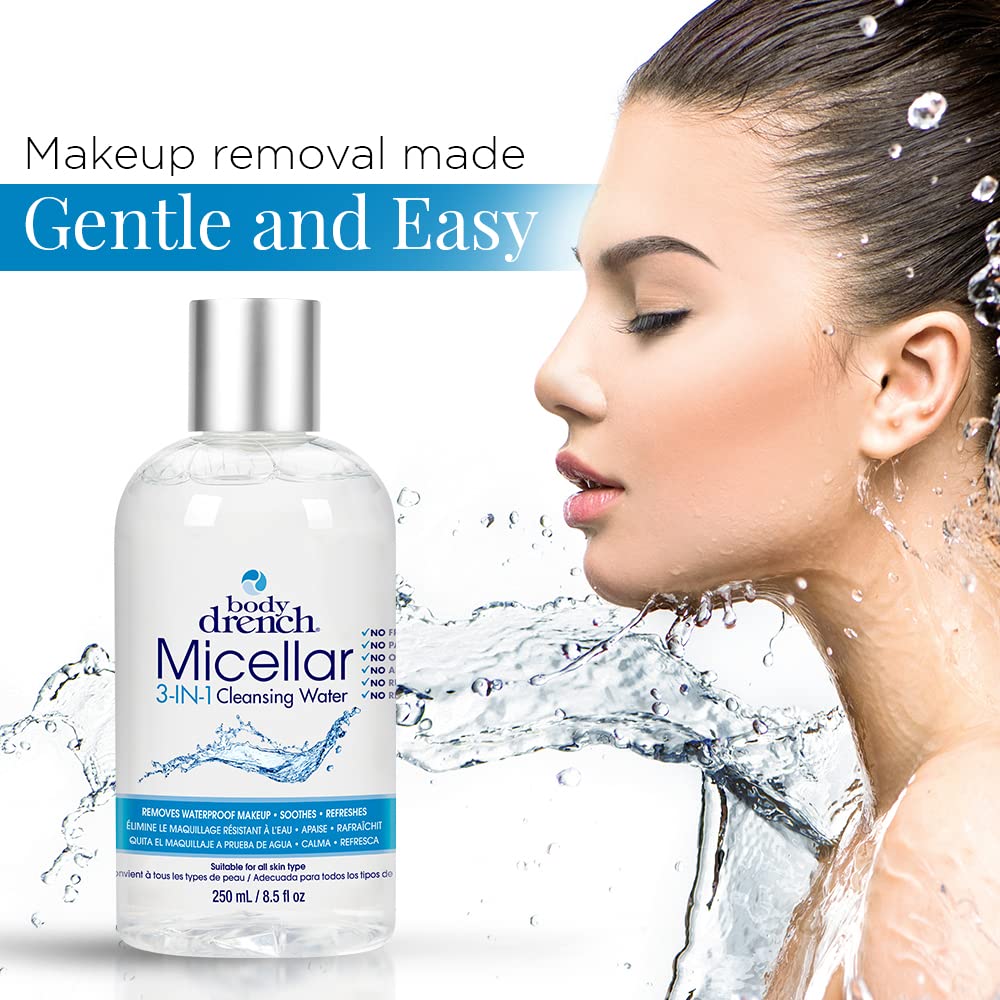 White Smoke Body Drench 3-in-1 Micellar Water Makeup Remover, Facial Cleanser & Hydrating Water for Sensitive Skin, Eye Makeup Remover, 8.5 fl oz