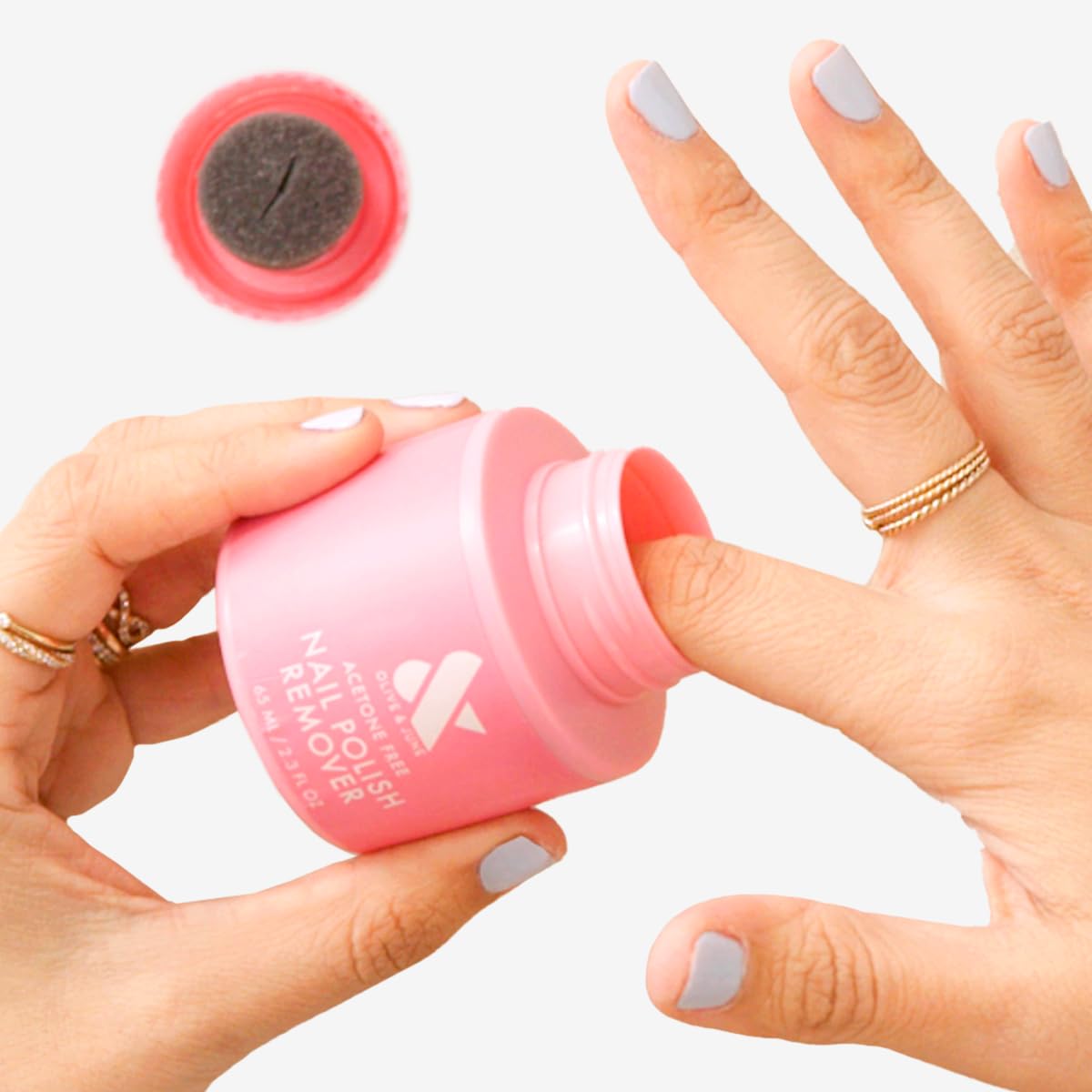 White Smoke Olive & June Polish Remover Pot | Acetone-Free Nail Polish Remover with Sponge Lid for Mani + Pedi | No-Mess, Gentle & Effective Formula | Non Acetone | Vegan & Cruelty-Free | 70mL