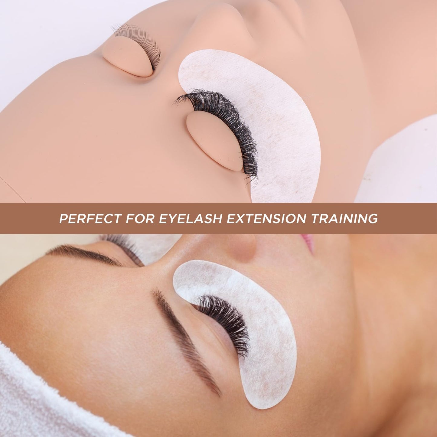Light Pink BEYELIAN Lash Mannequin Head, Eyelash Mannequin Head with Eyelids, Lash Extension Training Practice Head, 4 Pairs Removable Eyelids, Soft-Touch, Natural Color Realistic