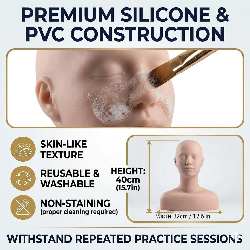 White Smoke Esthetics Mannequin Head with Shoulders - Soft Makeup Practice Head Silicone PVC Cosmetology Students Tool for Wigs Hat Display,Facials Massage,Eyelashes Training,Boards,Face Paint Practicing