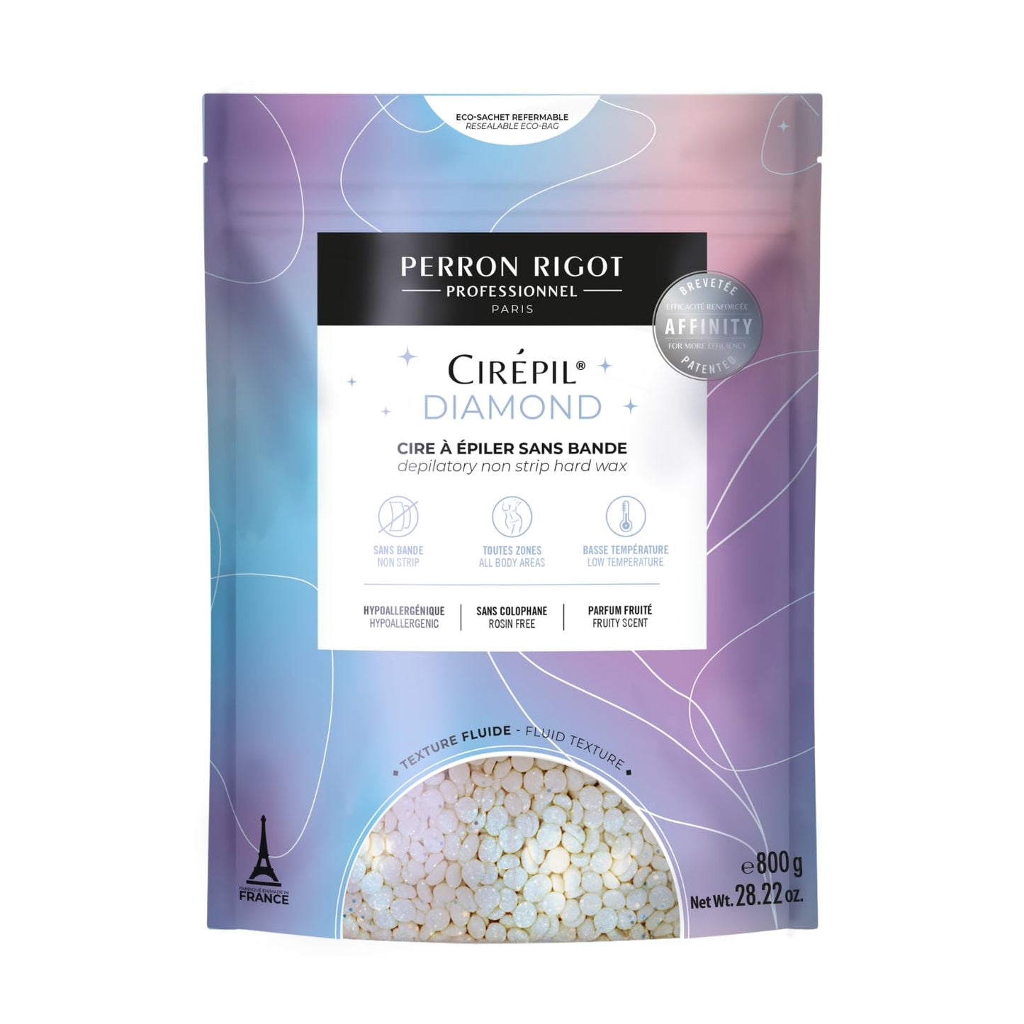 White Smoke Cirepil - Diamond - 28.22 oz/800g Hard Wax Beads Bag - Professional Hypoallergenic Stripless Hard Wax for Sensitive Skin - Patented Affinity Technology - Rosin-Free, Vegan & Gluten-Free