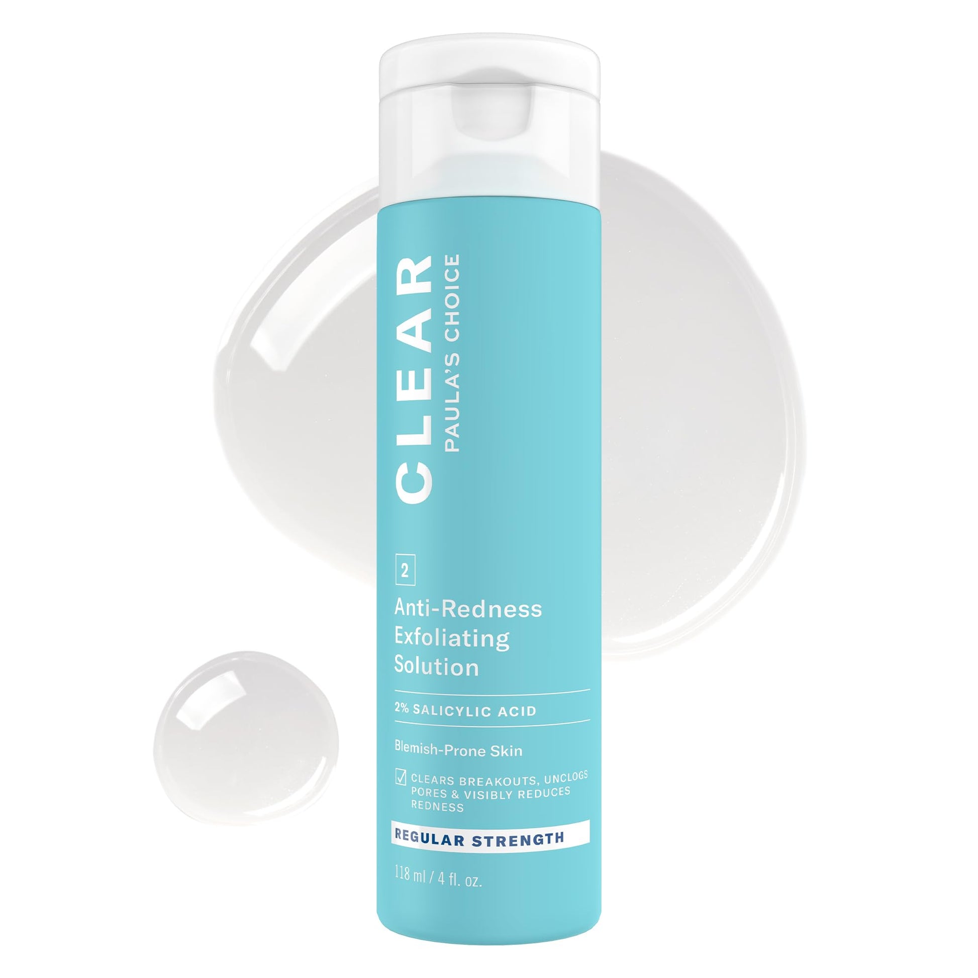 White Smoke Paula's Choice CLEAR Anti-Redness Exfoliating Solution, 2% Salicylic Acid Liquid Exfoliant for Face, Face Exfoliant for Mild to Severe Acne & Breakouts, Blackhead-Prone Skin, Fragrance-Free