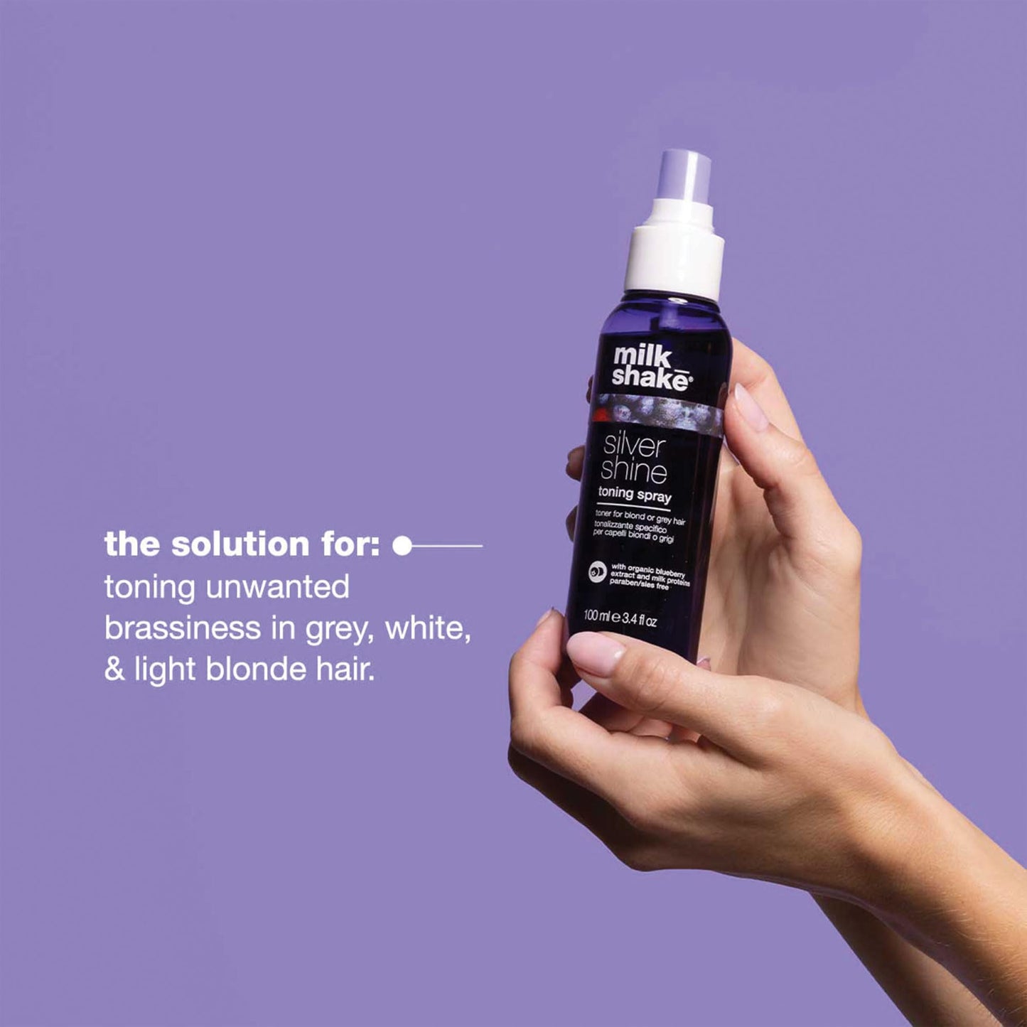 Dark Gray milk_shake Silver Shine Toning Spray - Platinum Hair Violet Pigment Spray | Counteracts Unwanted Yellow/Golden Tones| Strengthens and Hydrates | 3.4 fl oz (100 ml)