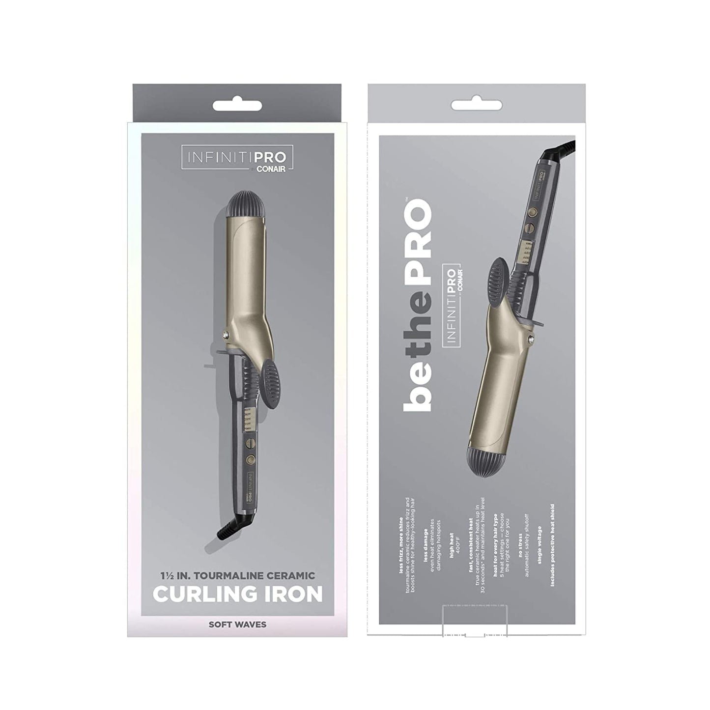 Dark Gray Conair INFINITIPRO Tourmaline 1 1/2-Inch Ceramic Curling Iron, 1 ½ inch barrel produces soft waves – for use on medium and long hair