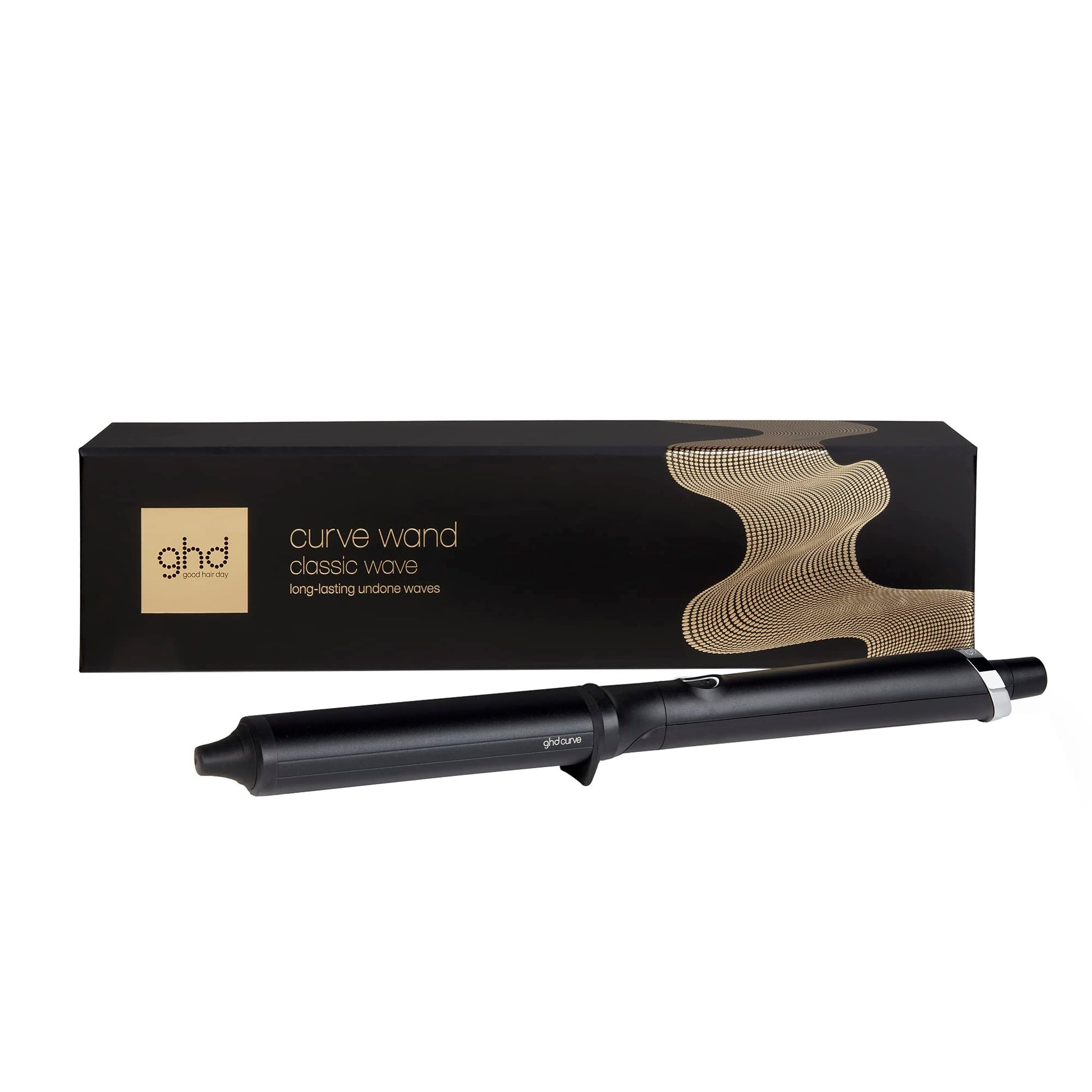 White Smoke ghd Curve Classic Wave Curling Wand - 0.5” to 1.5” Oval Ceramic Wand for Beachy Waves and Hollywood Curls - 365ºF Safer Hair Styling Technology, Cool Tip, and Auto Sleep Mode - Black