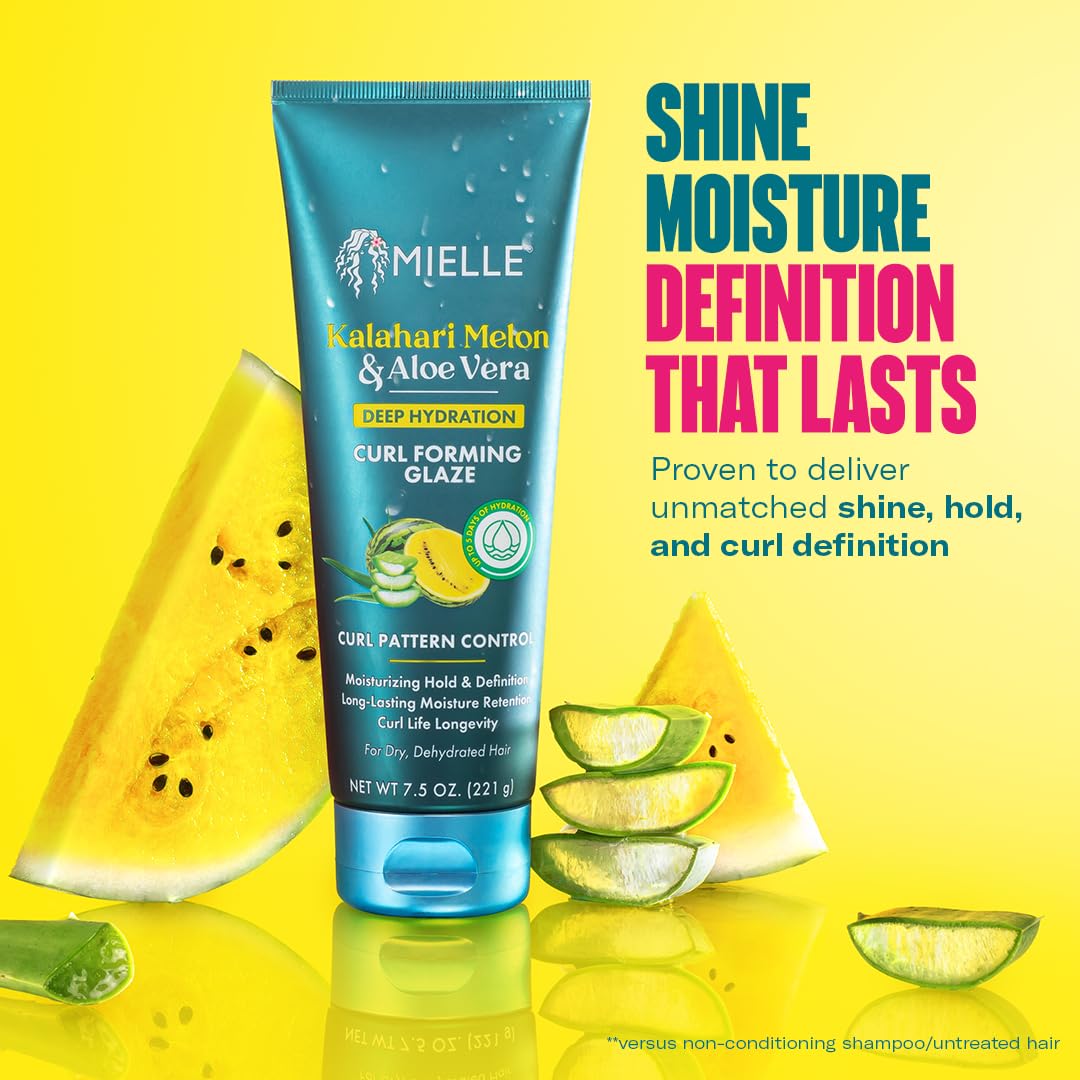 Gold Mielle Organics Curl Forming Glaze - Kalahari Melon & Aloe Vera Deep Hydration Styling Gel for Dry, Curly and Textured Hair - Enhances Curl Definition with Long-Lasting Hold & Shine, 7.5 Ounce