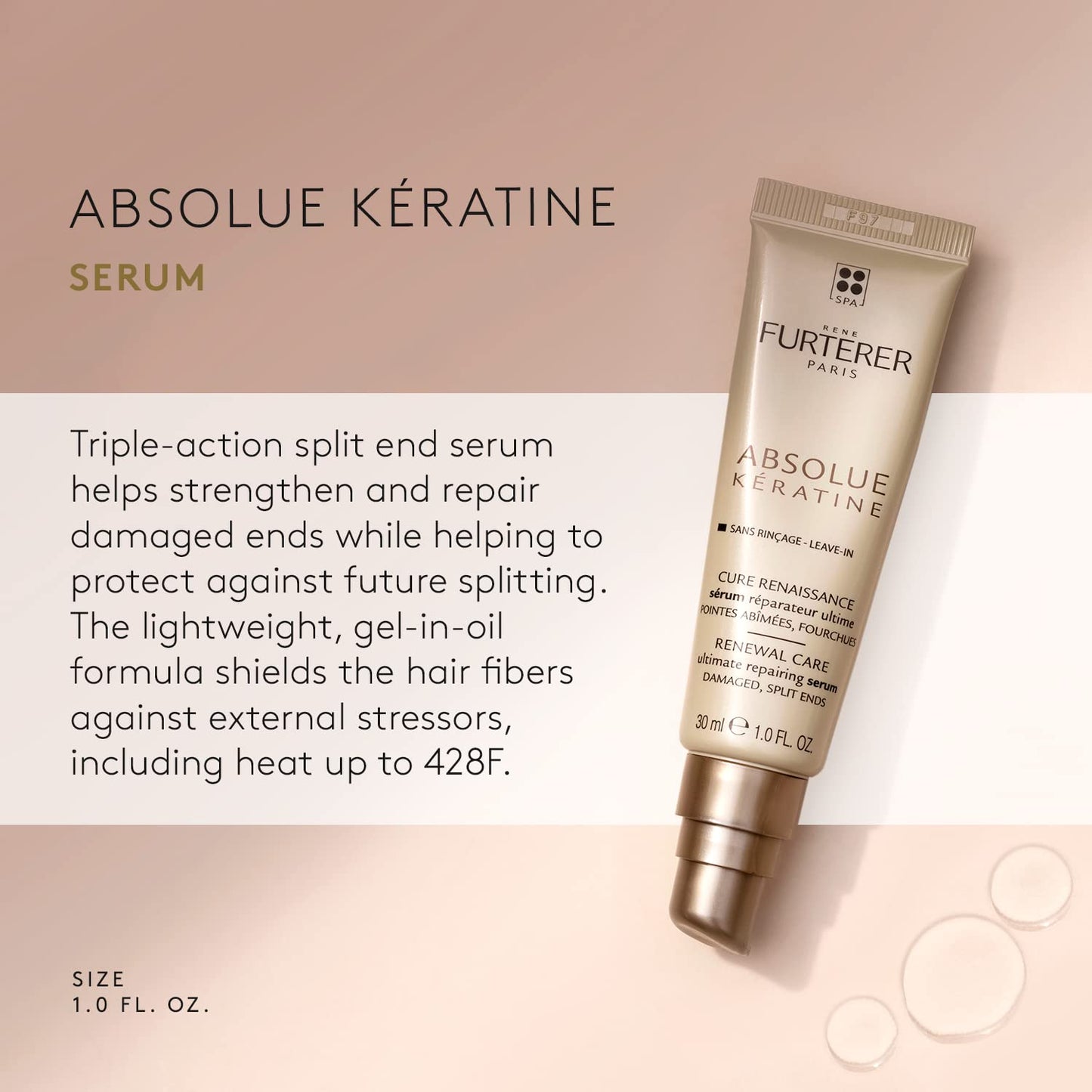 Antique White Rene Furterer Absolue Keratine Ultimate Repair Split End Serum - For Damaged, Over-Processed Hair - Repair & Restore, 1 fl. oz.