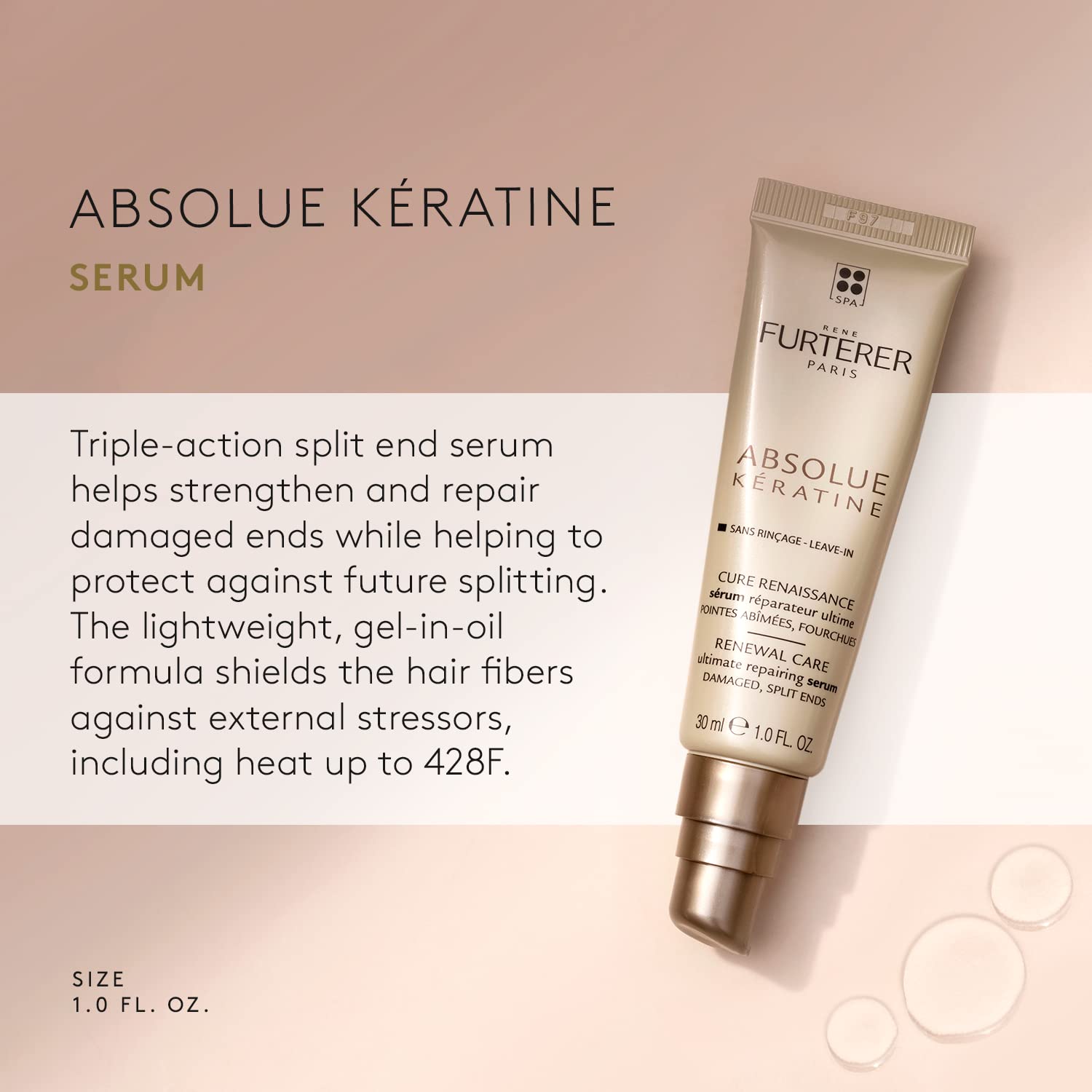 Antique White Rene Furterer Absolue Keratine Ultimate Repair Split End Serum - For Damaged, Over-Processed Hair - Repair & Restore, 1 fl. oz.