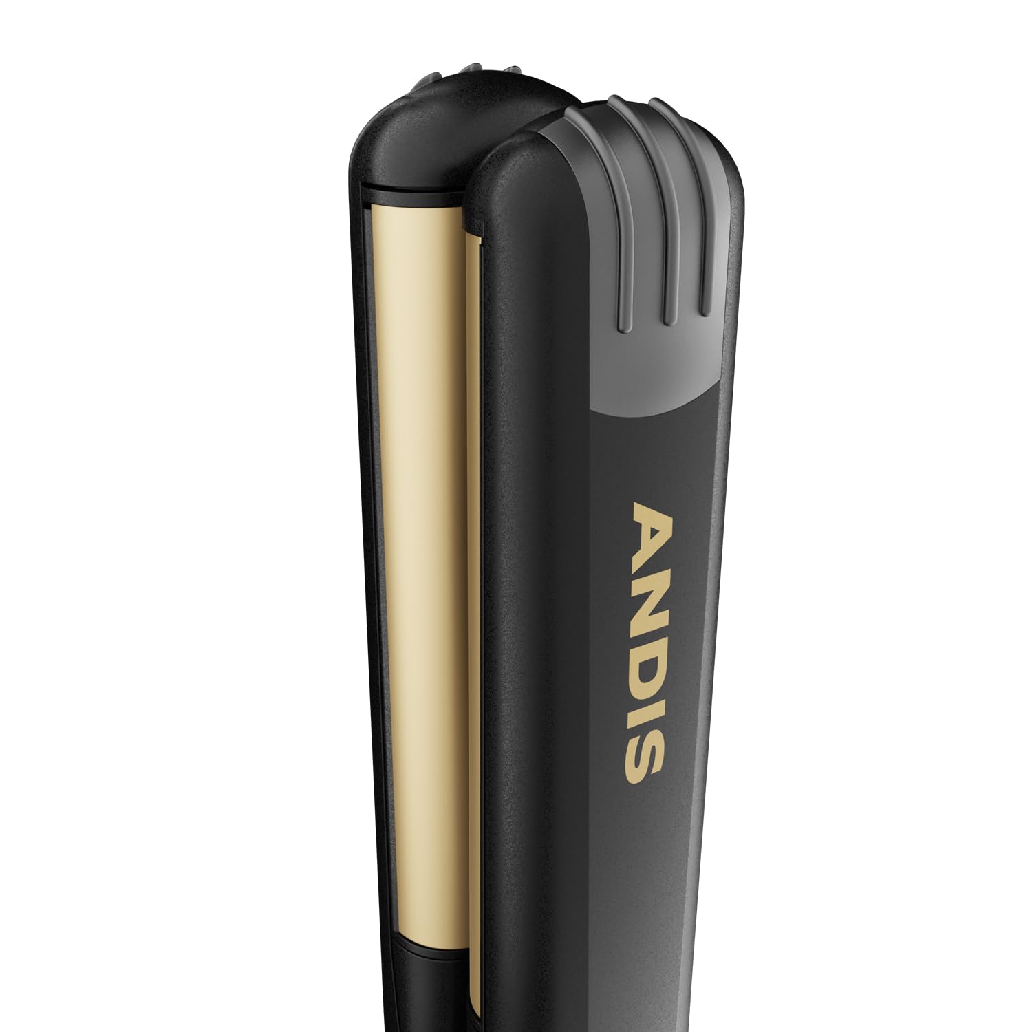 Dark Slate Gray Andis 67695 Professional Curved Edge, 1-inch 450ºF High Heat Tourmaline Nano-Ceramic Hair Flat Iron with Dual Voltage and Auto Shut-Off - Frizz-Free Ceramic Hair Straightener - Black/Gold
