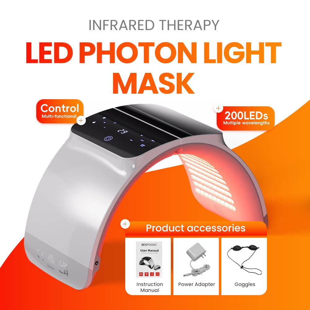 White Smoke Bestqool LED Mask Photon LED Light Therapy - 6 Colors with Near Infrared Light LED Face Mask for Skin Rejuvenation SPA Facial Body Skin Care Beauty Salon Device