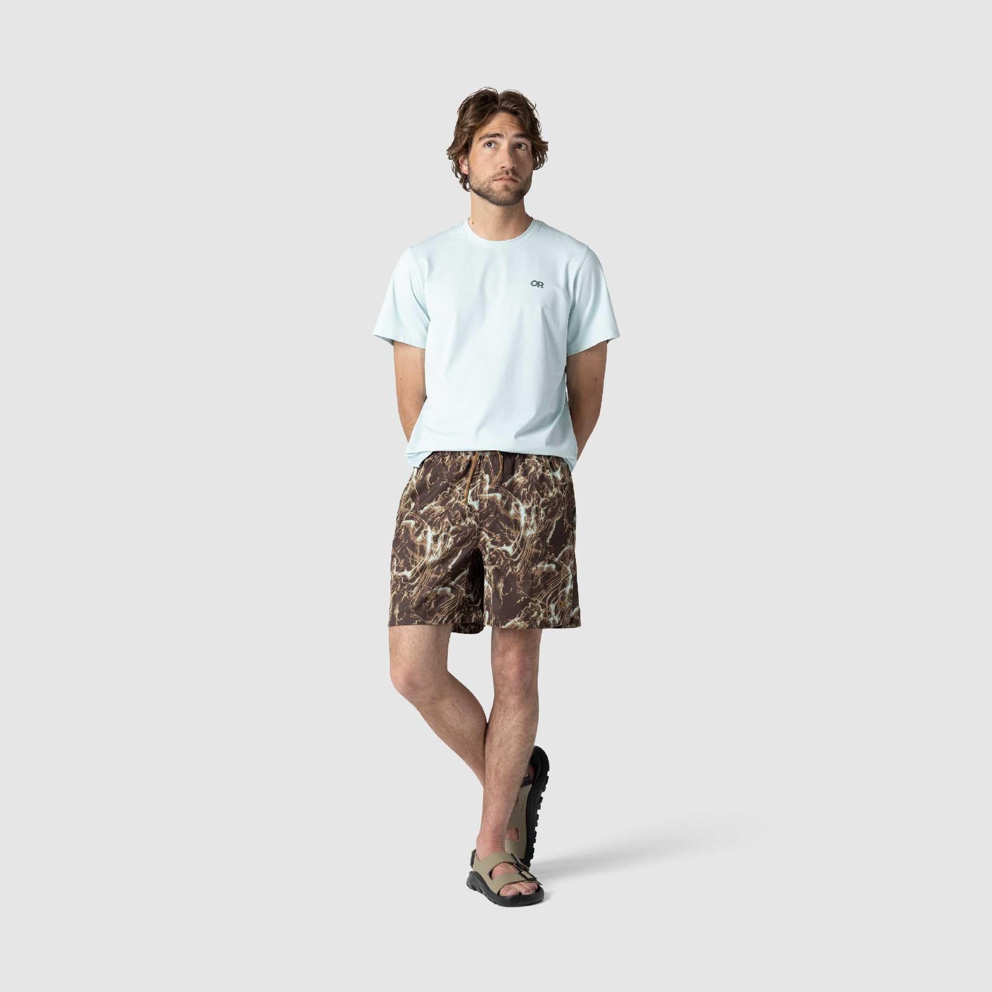Lavender Outdoor Research Men's Odyssey Multi Shorts | Water Resistant, DWR, Side & Back Pockets, UPF 50+, Standard Fit, Chestnut Alcove Print, Small