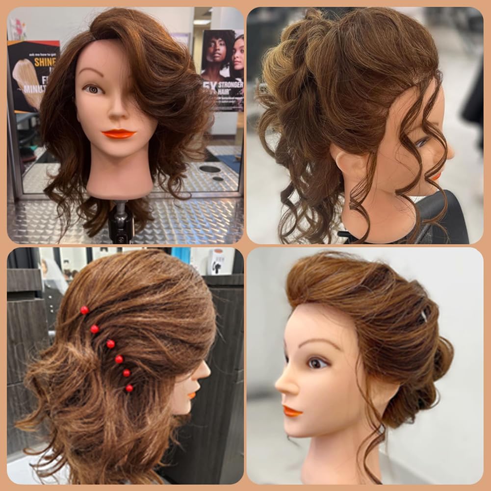 Dark Olive Green Mannequin Head with 100% Human Hair, SZCY LLC 18" Dark Brown Real Hair Cosmetology Mannequin Head Hair Styling Hairdressing Practice Training Doll Heads with Clamp Holder