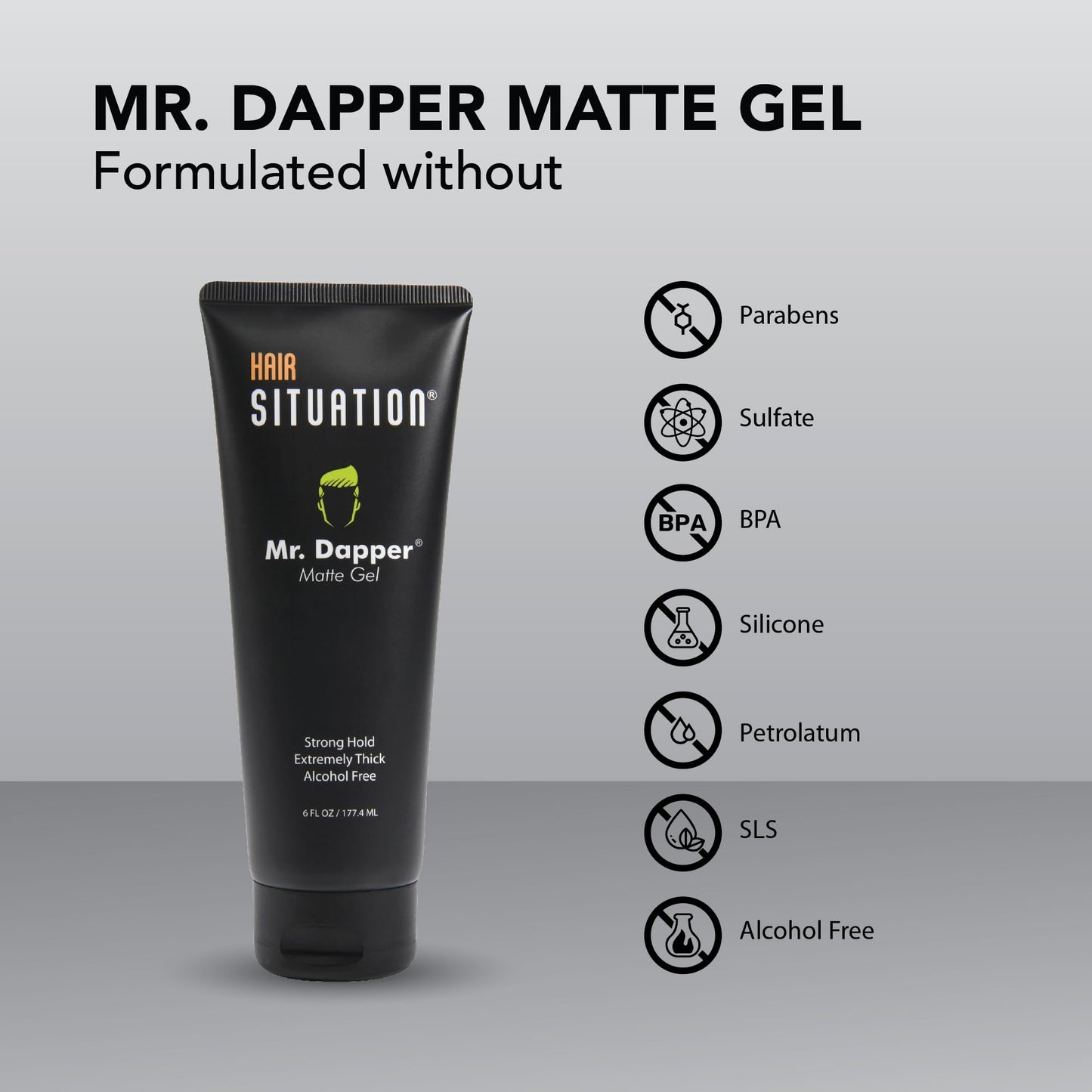 Gray Hair Situation Mr. Dapper Matte Look Strong Hold Styling Hair Gel for Men, Anti-Humidity Shield, Anti-Frizz and Fly Away, Alcohol-Free, No Flake Formula Made with Vitamins to Strengthen Hair, 6 Fl Oz