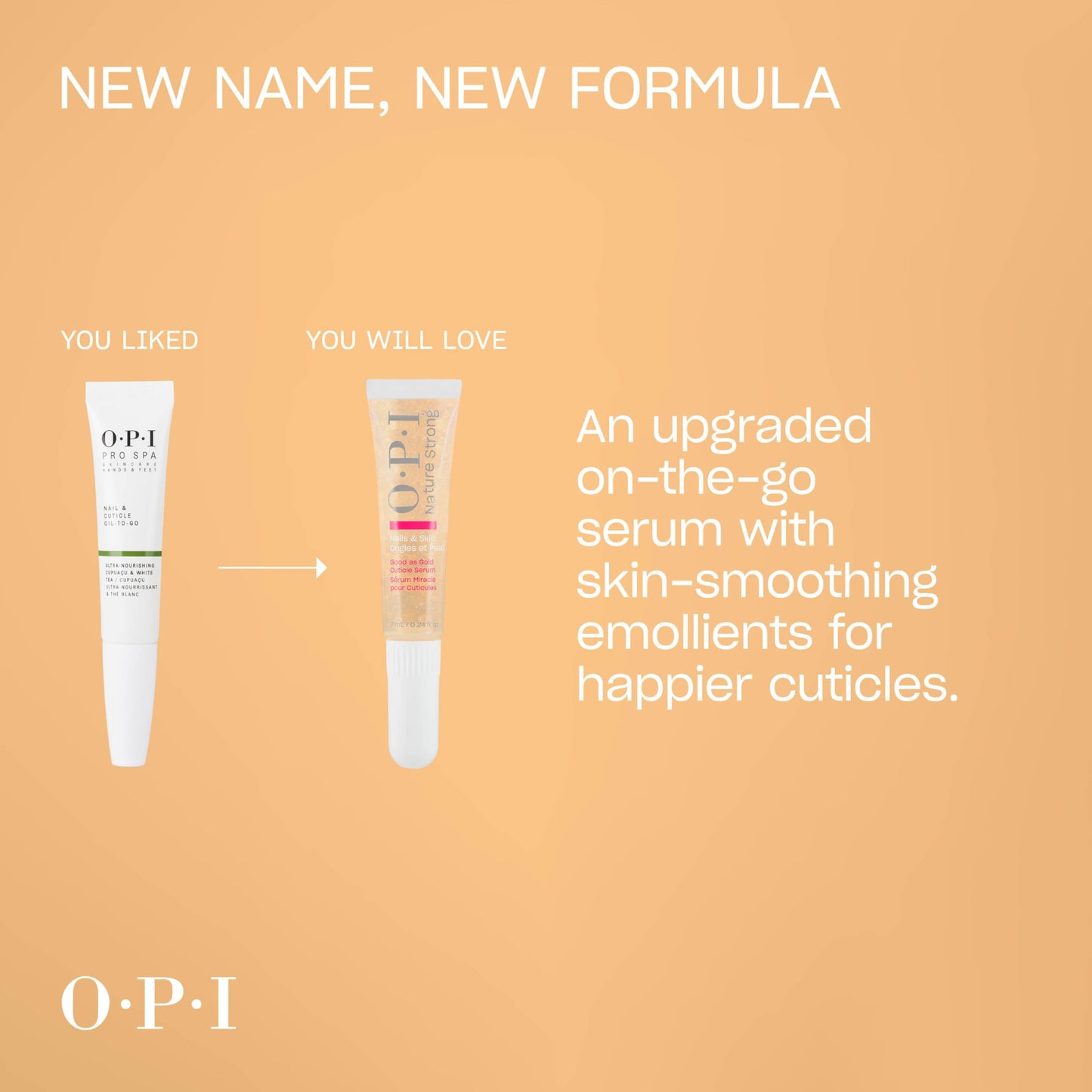 Light Salmon OPI Nature Strong Nails & Skin - Good as Gold Cuticle Serum | Hydrating Gel Serum to Soften & Sooth Cuticles On-The-Go | Enriched with Skin-Smoothing Emollients | 0.24 Fl Oz | 7 mL