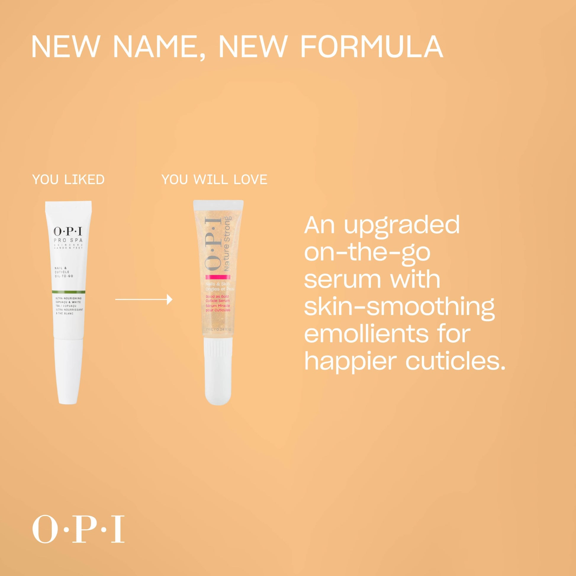 Light Salmon OPI Nature Strong Nails & Skin - Good as Gold Cuticle Serum | Hydrating Gel Serum to Soften & Sooth Cuticles On-The-Go | Enriched with Skin-Smoothing Emollients | 0.24 Fl Oz | 7 mL