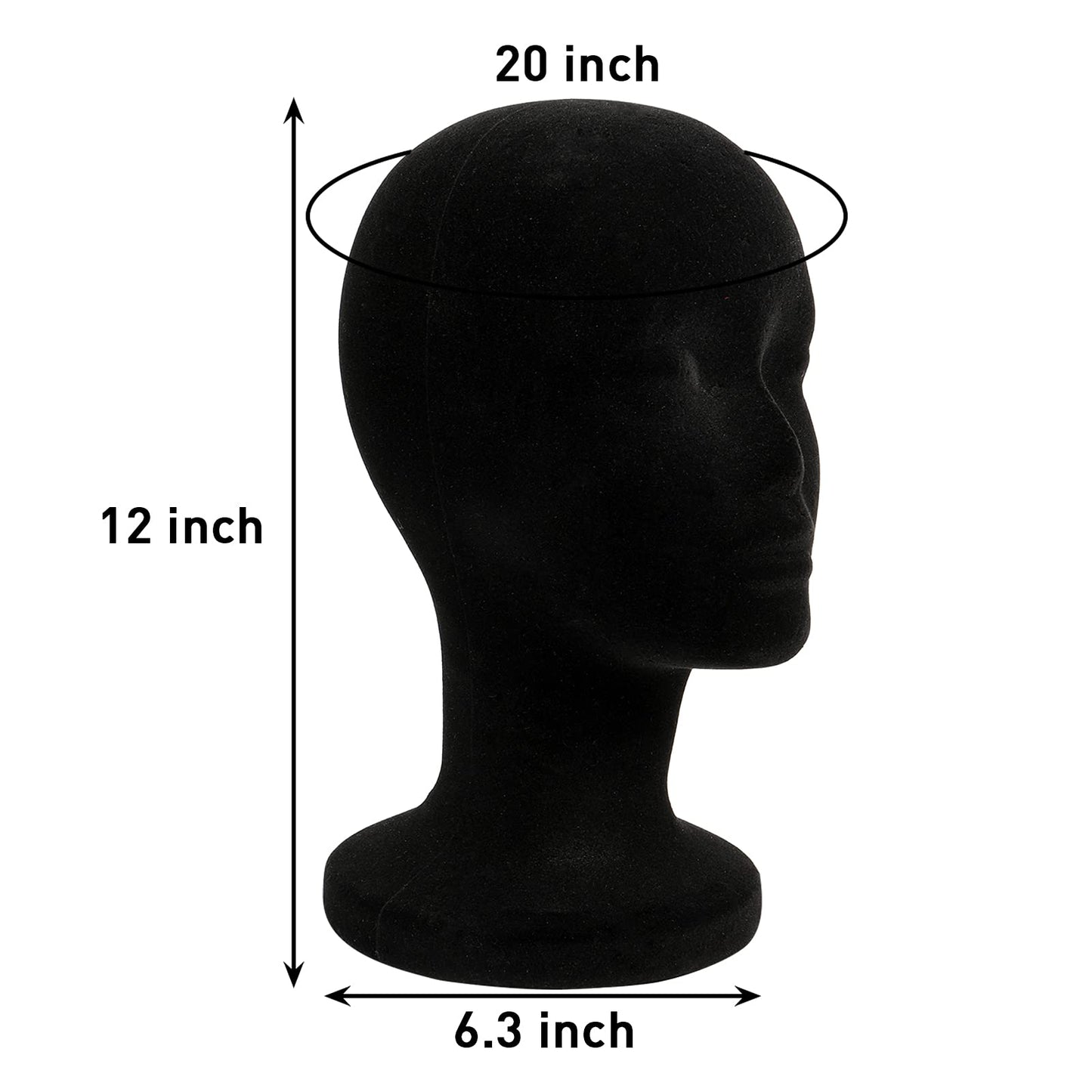 White Smoke Foraineam 2 Pack Black Foam Mannequin Head, 12 Inch Female Manikin Foam Heads, Wig Holder Hats Glasses Headband Hairpieces Display Stand