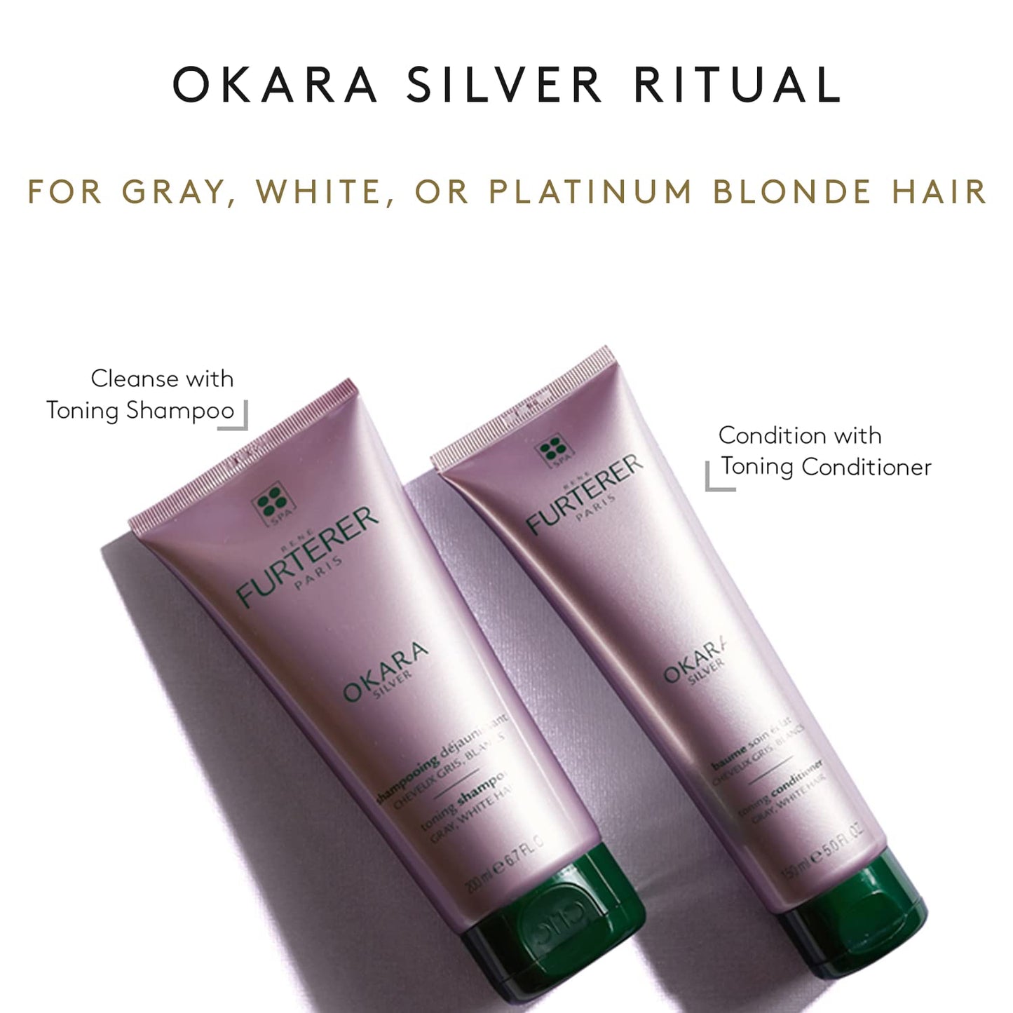 White Smoke Rene Furterer OKARA SILVER Toning Shampoo, Purple Shampoo for Blonde, White, Grey, Silver, Pastel Hair, 6.7 oz.