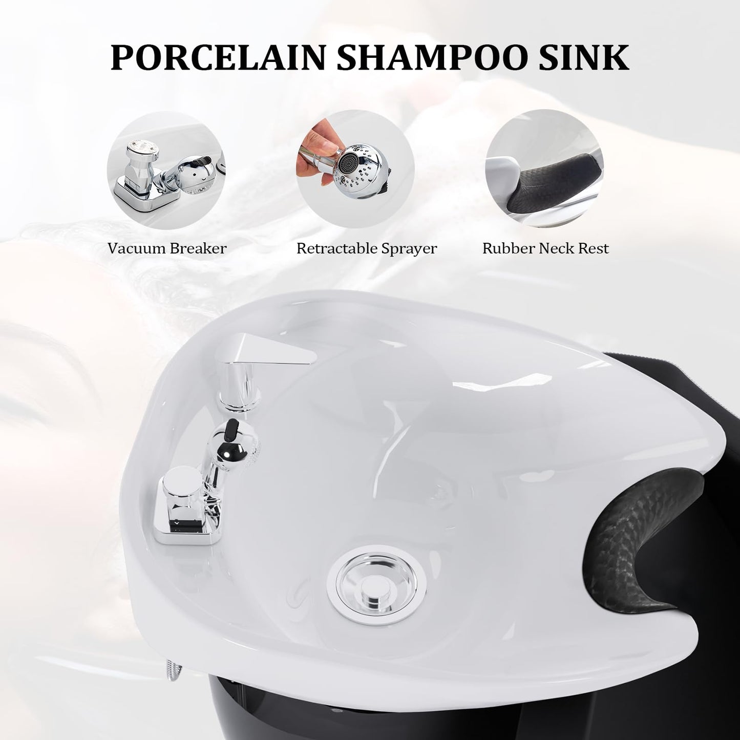 Lavender OmySalon Shampoo Sink for Salon, Hair Wash Chair with White Porcelain Shampoo Bowl, Electric Shampoo Station Backwash Barber Chair, Beauty Spa Massage Hairdressing Equipment
