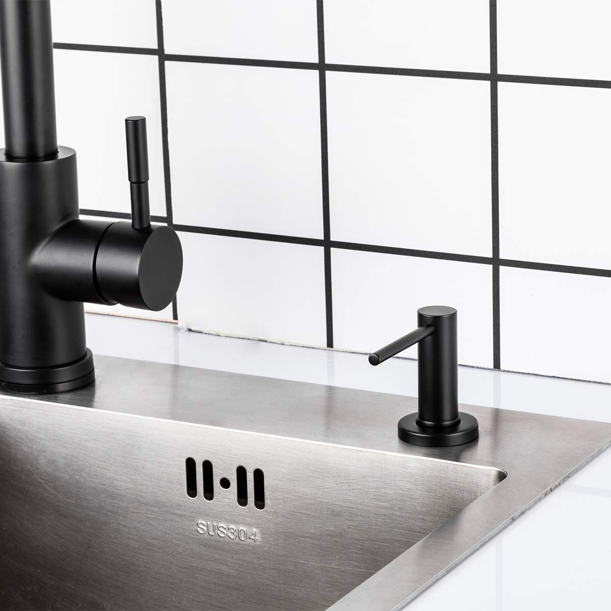 White Smoke Matte Black Kitchen Sink Soap Dispenser GAPPO Countertop Pump Hand Lotion Built in Bottle Upgrade Stainless Steel Screw