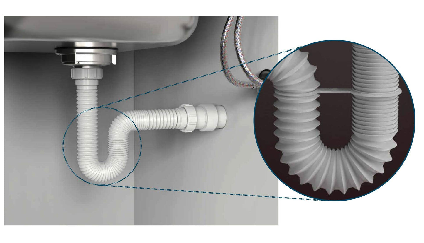 Dark Gray Flexible P-Trap for 1-1/2" Drain Pipes (White - 39 Inch Length) with Adjustable Connections for Kitchen Sinks and Shampoo Bowls, Compatible with Various Sink Configurations