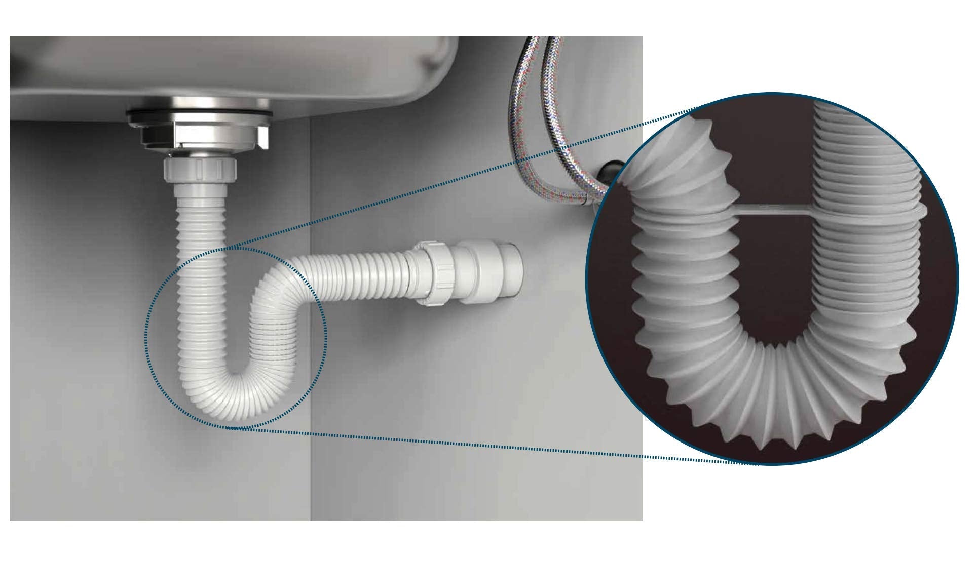 Dark Gray Flexible P-Trap for 1-1/2" Drain Pipes (White - 39 Inch Length) with Adjustable Connections for Kitchen Sinks and Shampoo Bowls, Compatible with Various Sink Configurations