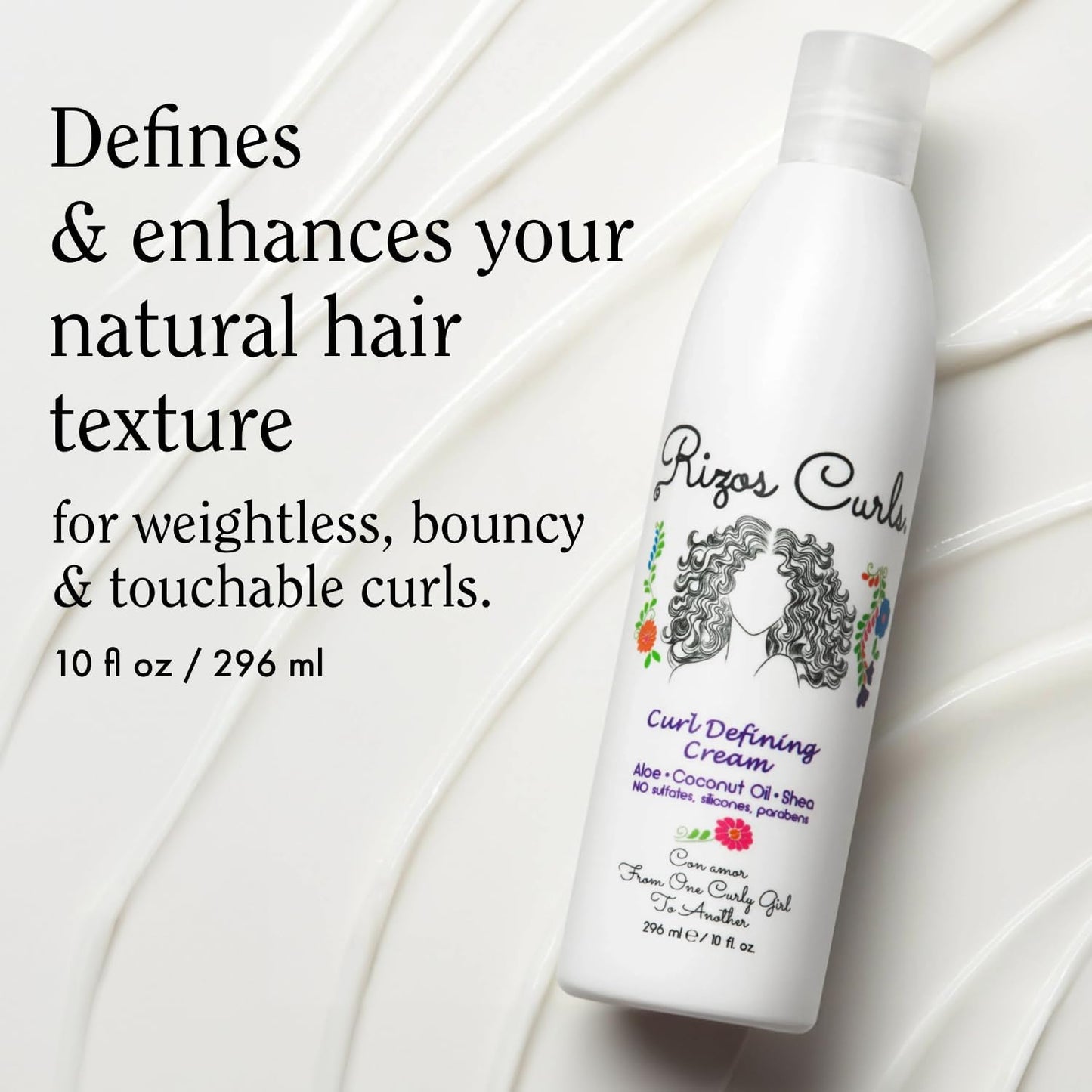 Lavender Rizos Curls Curl Defining Cream for Wavy, Curly, Coily Hair – Frizz Control, Defines, Softens, Moisturizes, Adds Shine for 1a–4c Hair Types – Sulfate & Paraben