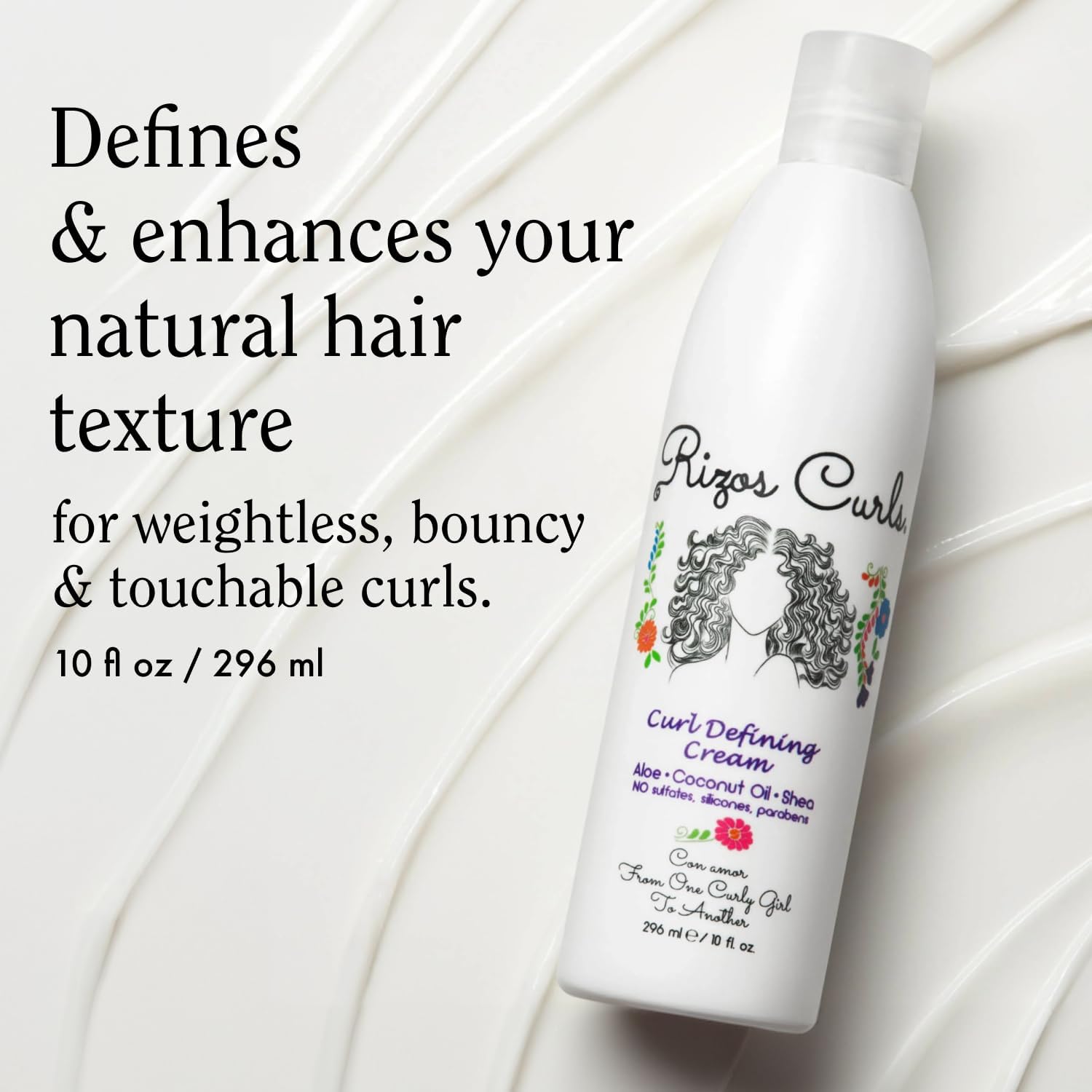 Lavender Rizos Curls Curl Defining Cream for Wavy, Curly, Coily Hair – Frizz Control, Defines, Softens, Moisturizes, Adds Shine for 1a–4c Hair Types – Sulfate & Paraben