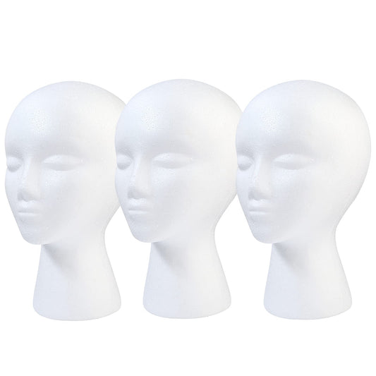 Lavender BALABALA 3 Pack Foam Wig Head Stand, Female Styrofoam Mannequin Head with Long Neck for Wig Display, Hat Holder, Salon & Travel, White Foam Head Model