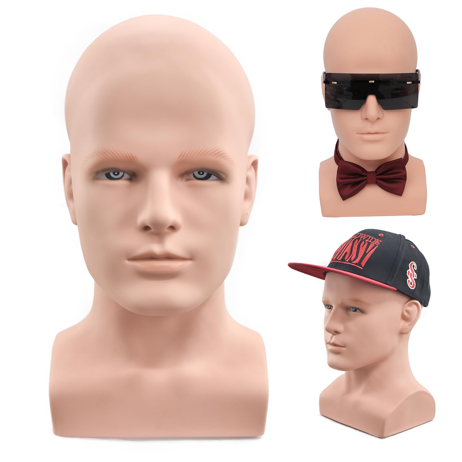 White Smoke BLTYXT PVC Male Mannequin Head Professional Manikin Training Head for Display Headphone Game Console Hats Wigs Jewellery Glasses Facemask Caps Model Head (L90FuS)