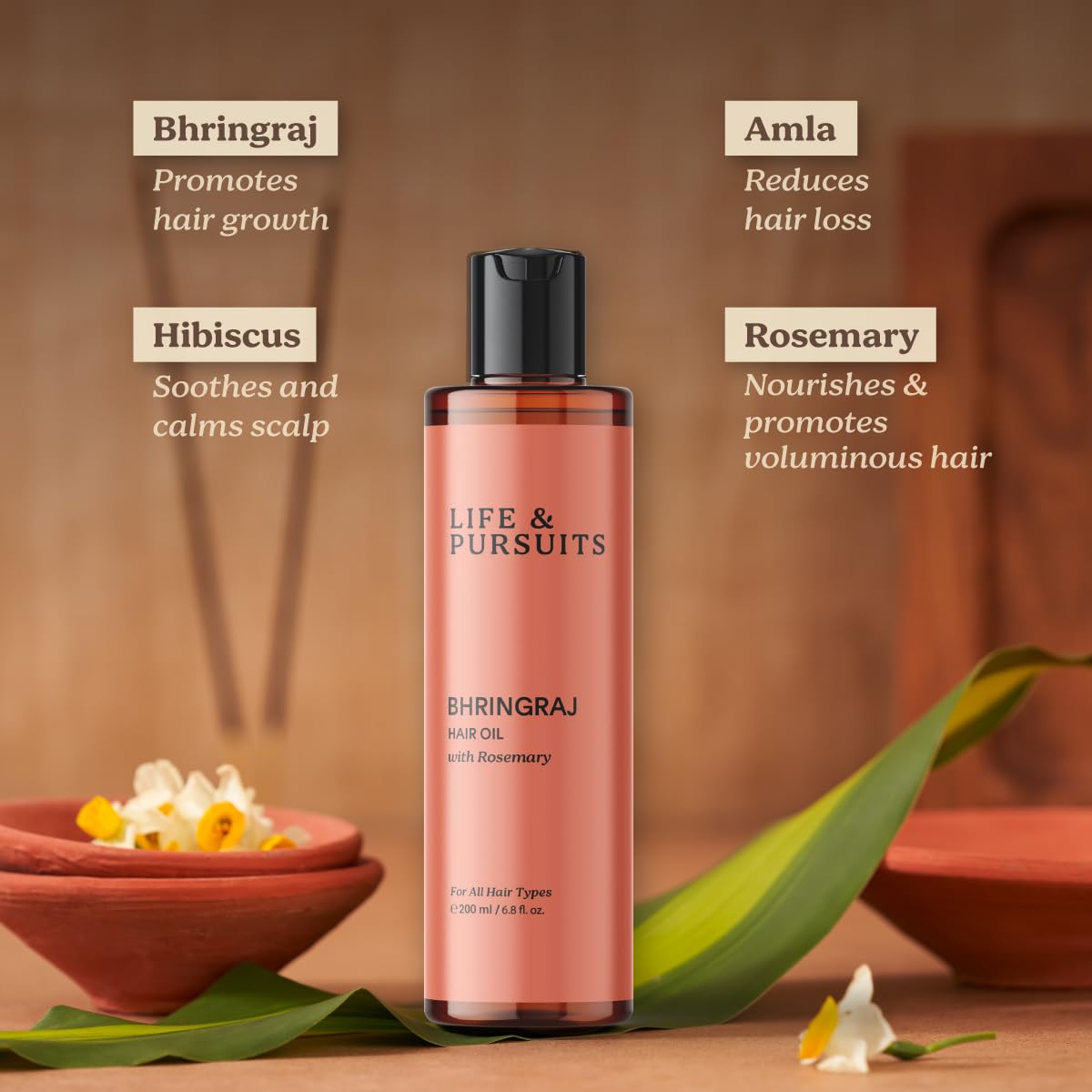 Dark Khaki Life & Pursuits Bhringraj Hair Growth Oil 6.8 Fl Oz, Natural Ayurveda Scalp Therapy For Men & Women| Rosemary, Amla, Hibiscus, Tea Tree & Coconut| Reduces Itchiness & Dryness| Nourishes Damaged Hair