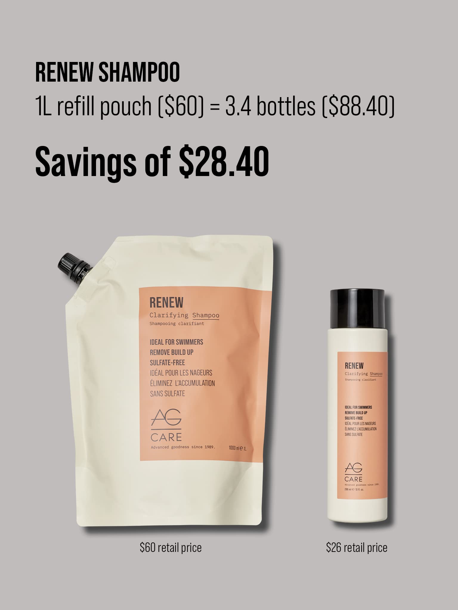 Gray AG Care Renew Clarifying Shampoo, Remove Build Up, Colour Safe Sulfate-Free Shampoo 33.8 Fl Oz