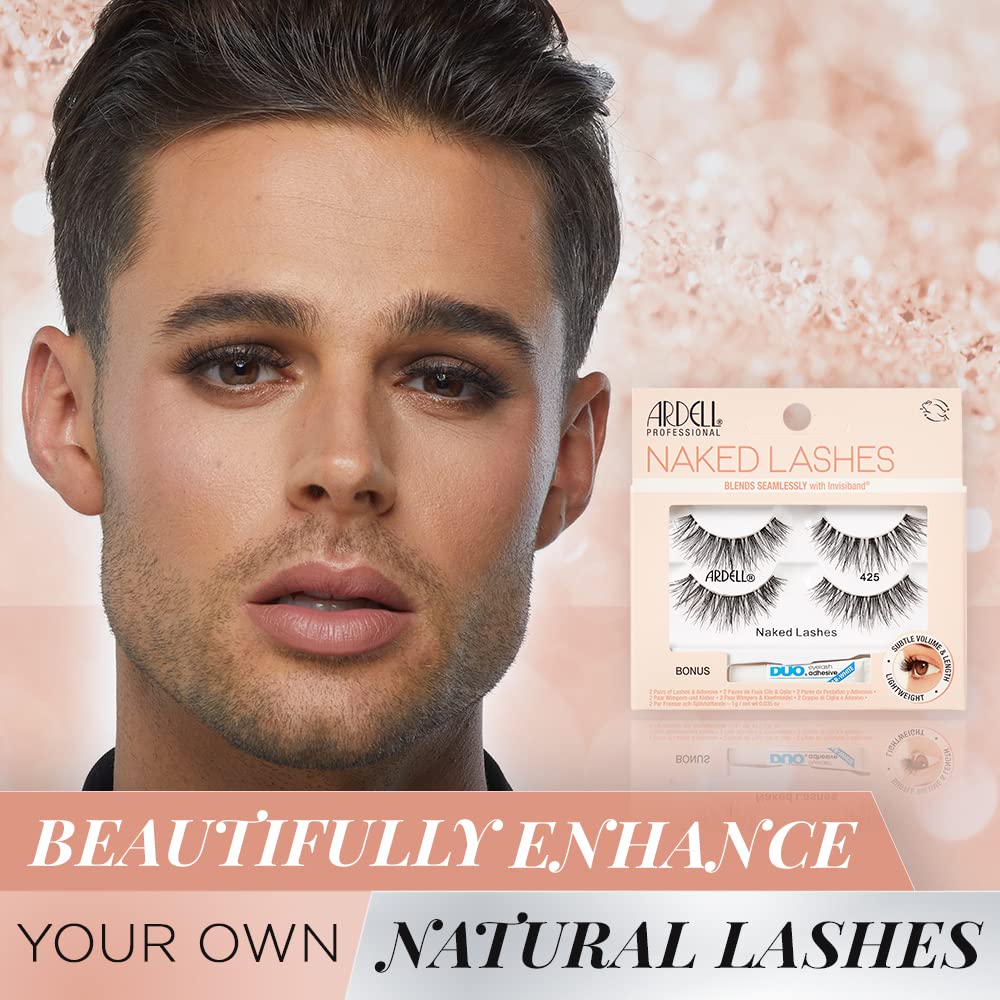 Light Gray Ardell Naked Lashes 425, 2 Pairs, with 1g Duo Pipette Clear-White Adhesive, Subtle Volume & Length, 1 Set