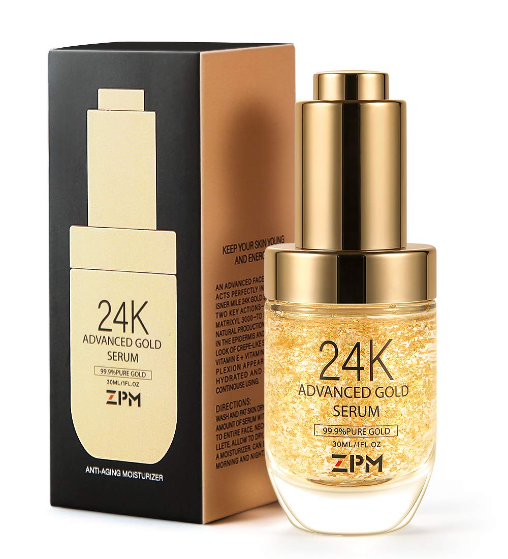 White Smoke 24K Gold Anti Aging Face Serum Moisturizer Enriched with Vitamin C Serum, Hyaluronic Acid, Vitamin E Cream for Day and Night Wrinkle Reduction, Re-Activate Skin Youth (1FL.OZ)