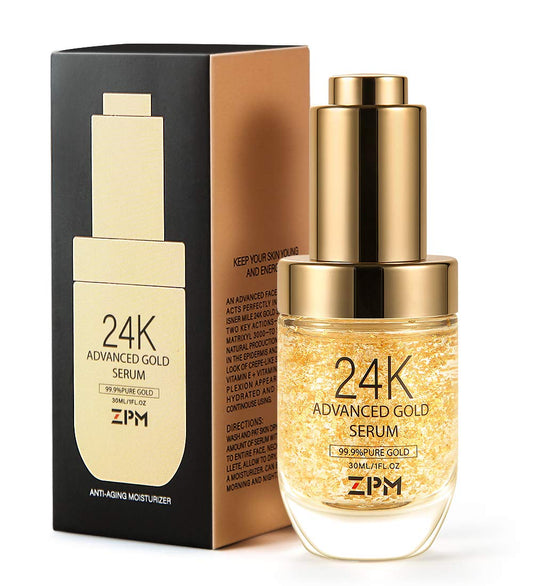 White Smoke 24K Gold Anti Aging Face Serum Moisturizer Enriched with Vitamin C Serum, Hyaluronic Acid, Vitamin E Cream for Day and Night Wrinkle Reduction, Re-Activate Skin Youth (1FL.OZ)