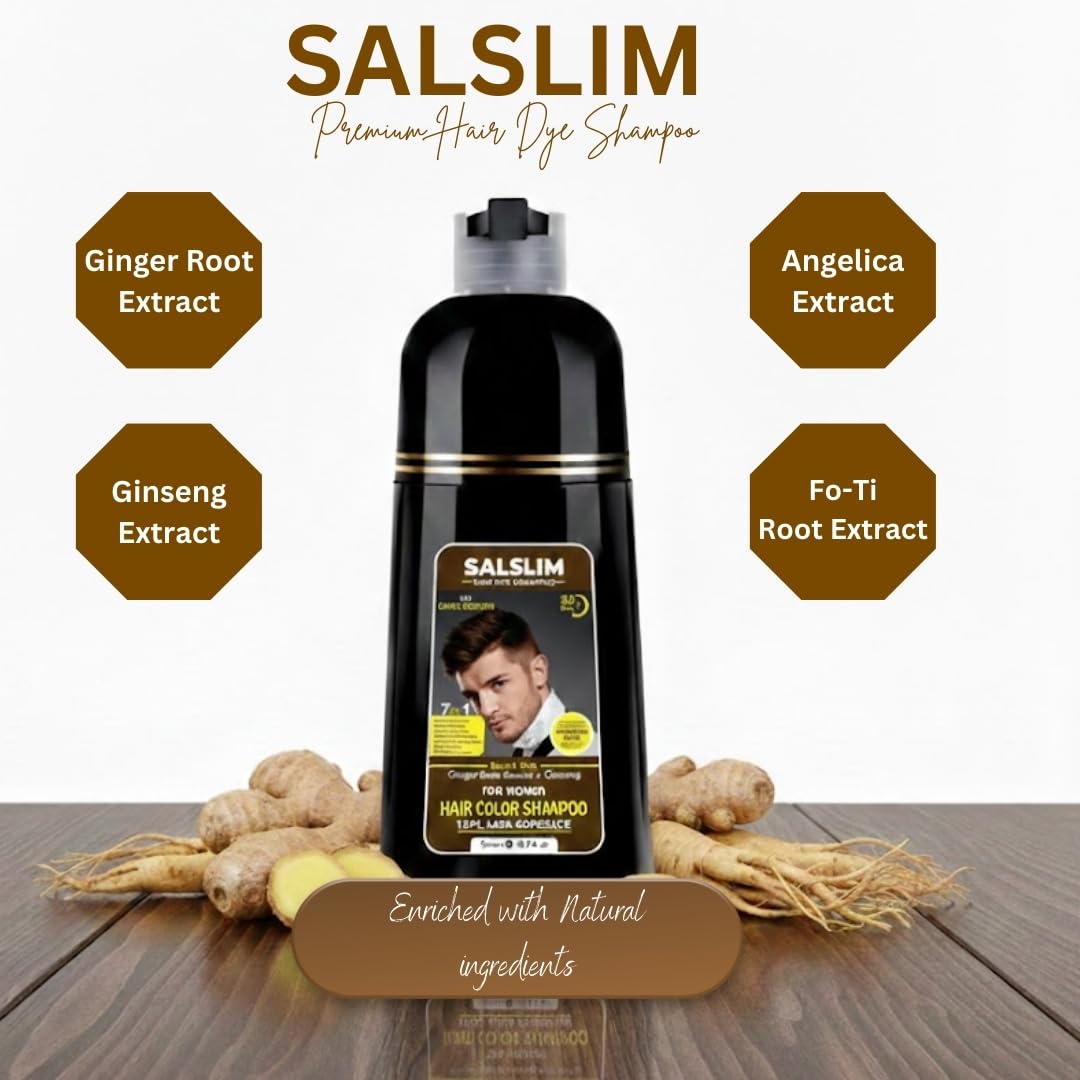 White Smoke SALSLIM Hair Dye Shampoo – 7-in-1 Instant Natural Dark Brown Color in Minutes, Herbal Hair Coloring Shampoo for Gray Coverage, Long Lasting, Easy to Use for Men – 30+ Days (DARK BROWN)