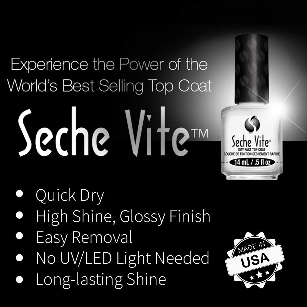 Black Seche Vite Dry Fast Top Coat for Nail Polish and Manicure (2 pack, 0.5 fl oz)